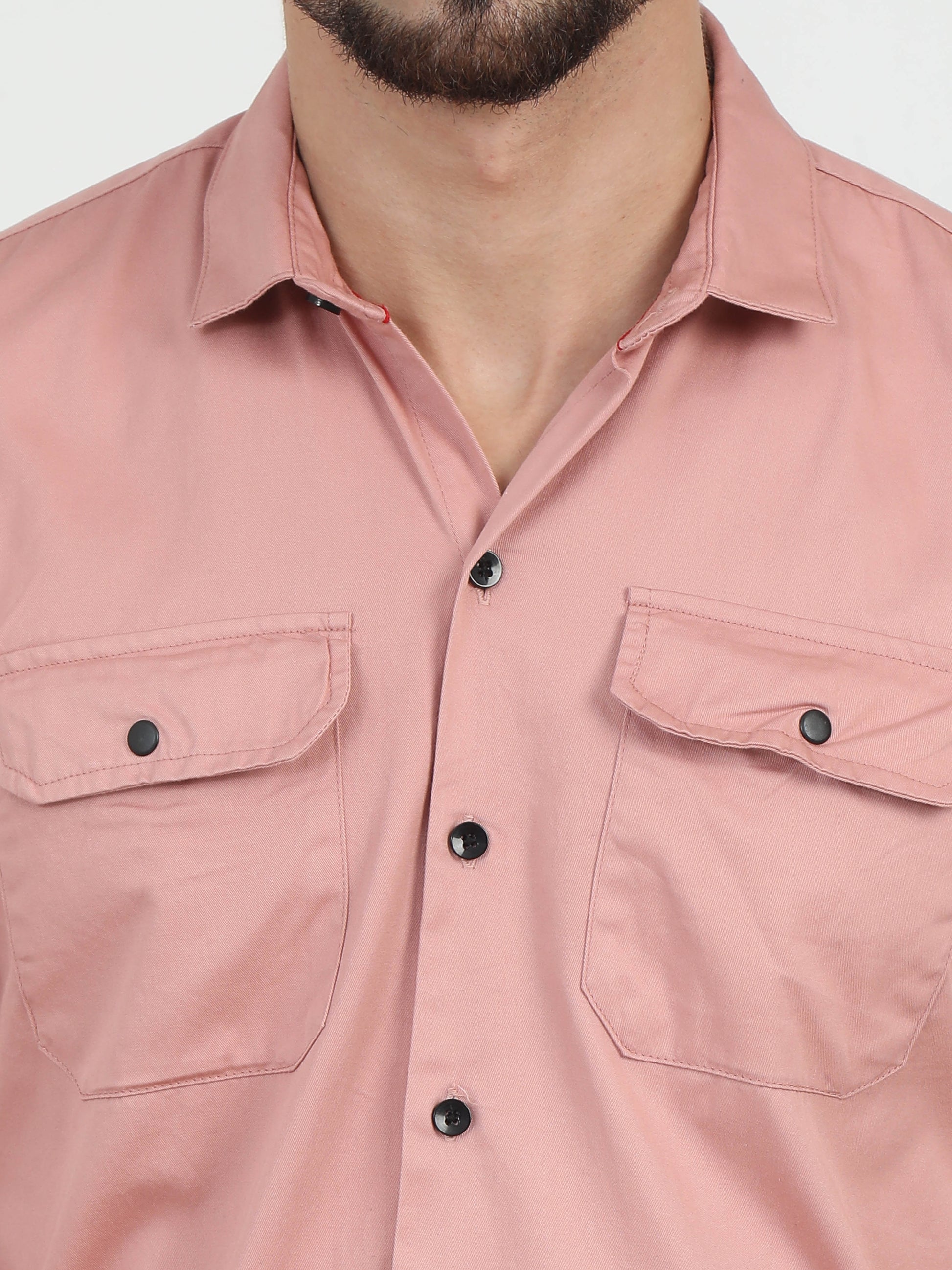  Double Pocket Solid Peach Shirt​ For Men