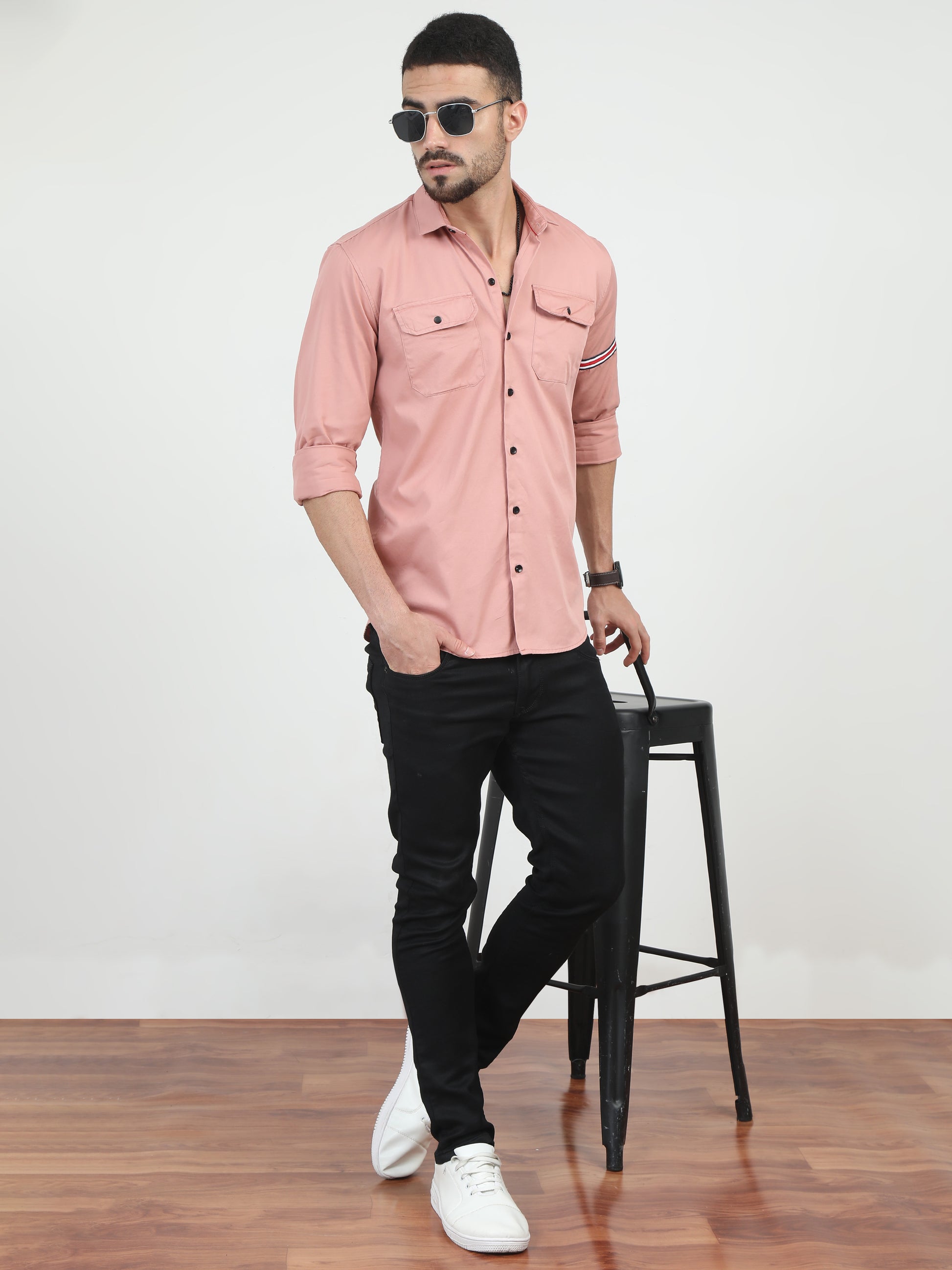  Double Pocket Solid Peach Shirt​ For Men