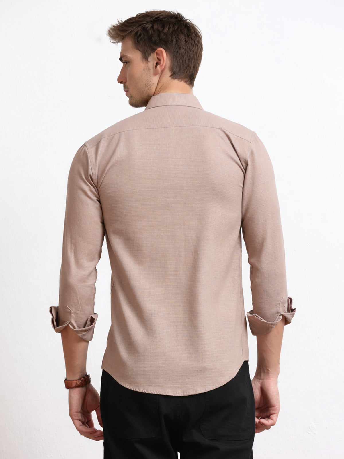 Men's Linen Beige Whiskey Glass Embroidery
