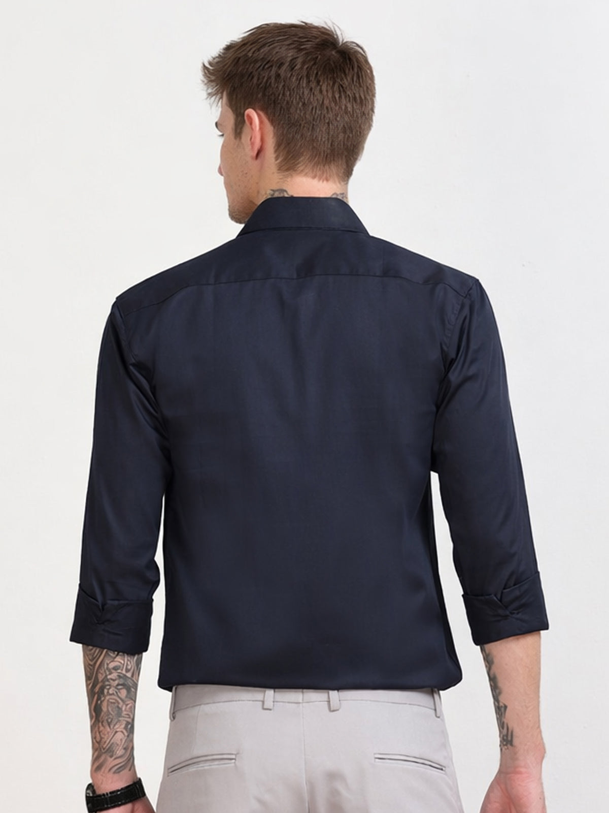 Men's Navy Blue Diamond Grid Stone Work