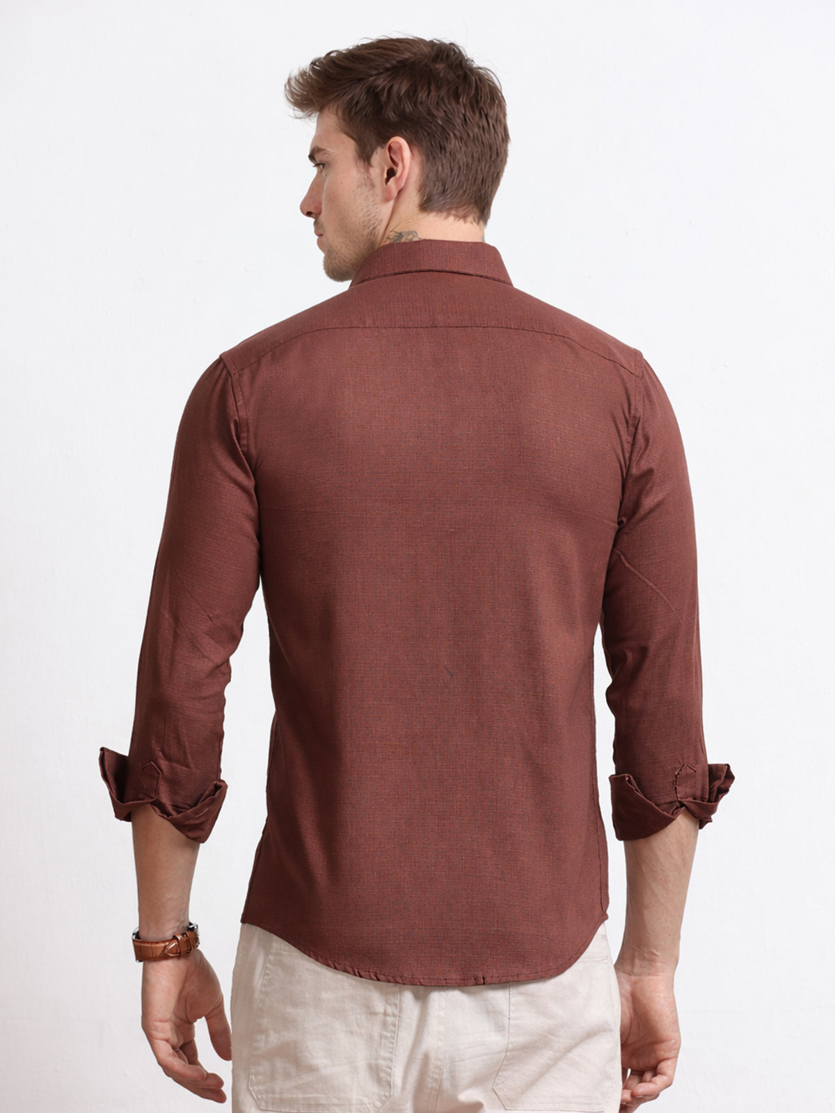 Men's Linen Maroon Floral Embroidery