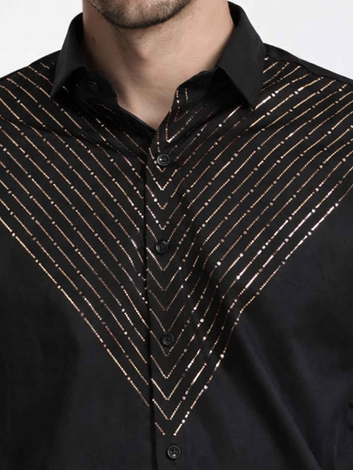 Men's Black Gold Stripe Stone Work