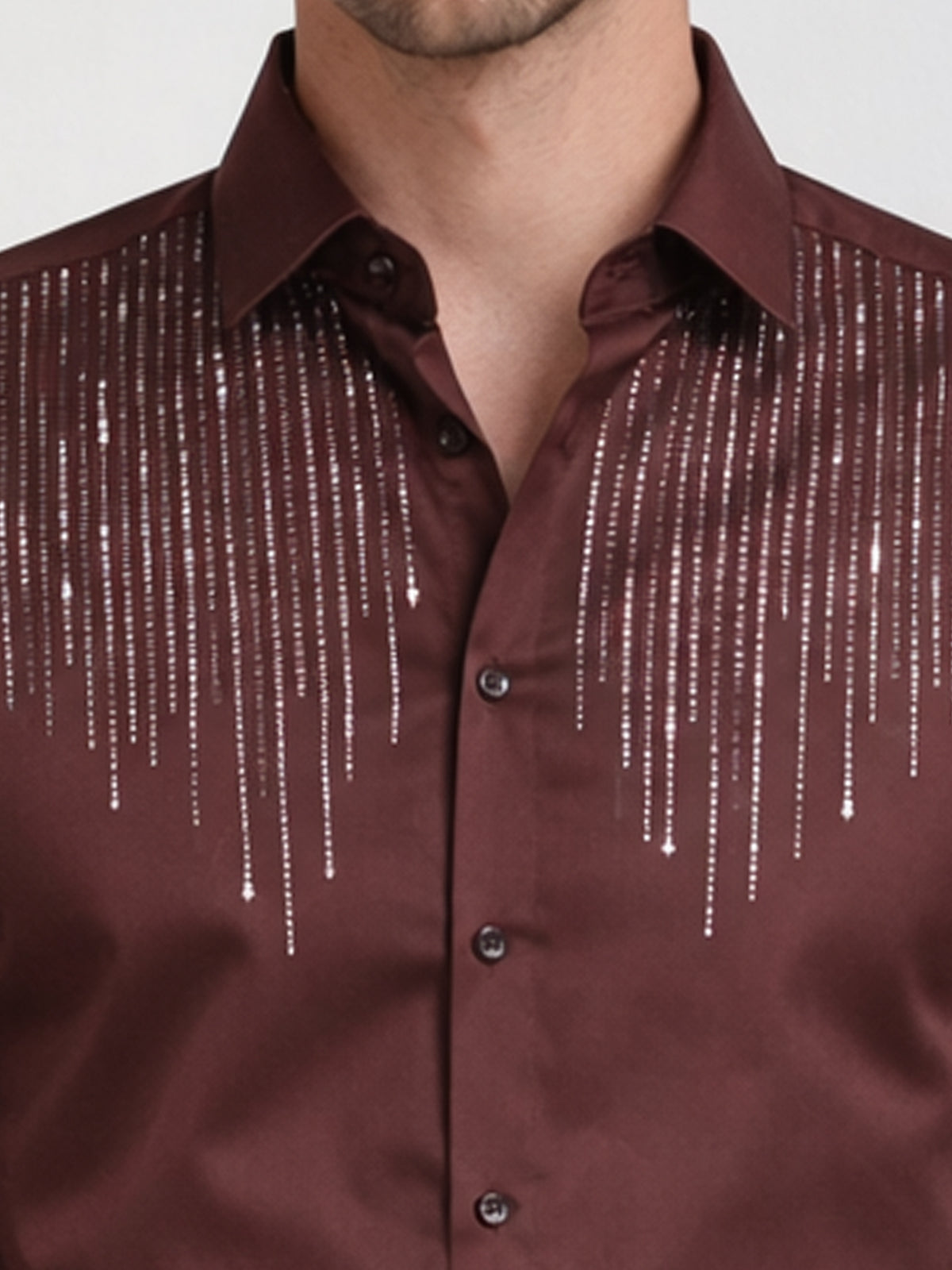 Men's Wine Red Rainfall Stone Work
