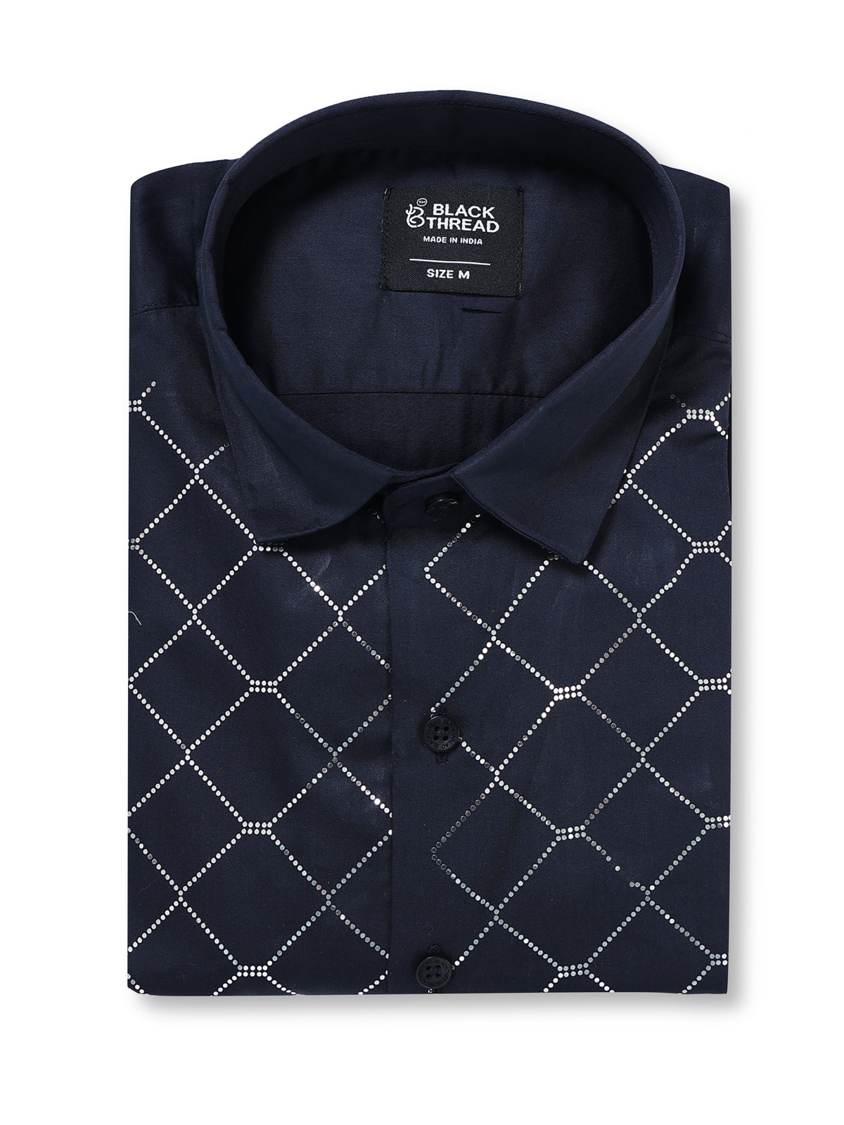 Men's Navy Blue Diamond Grid Stone Work