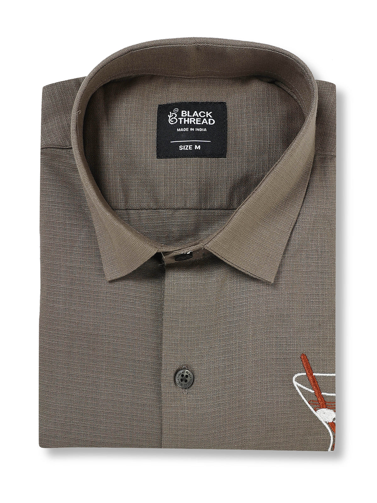 Men's Linen Olive Green Cocktail Glass Embroidery