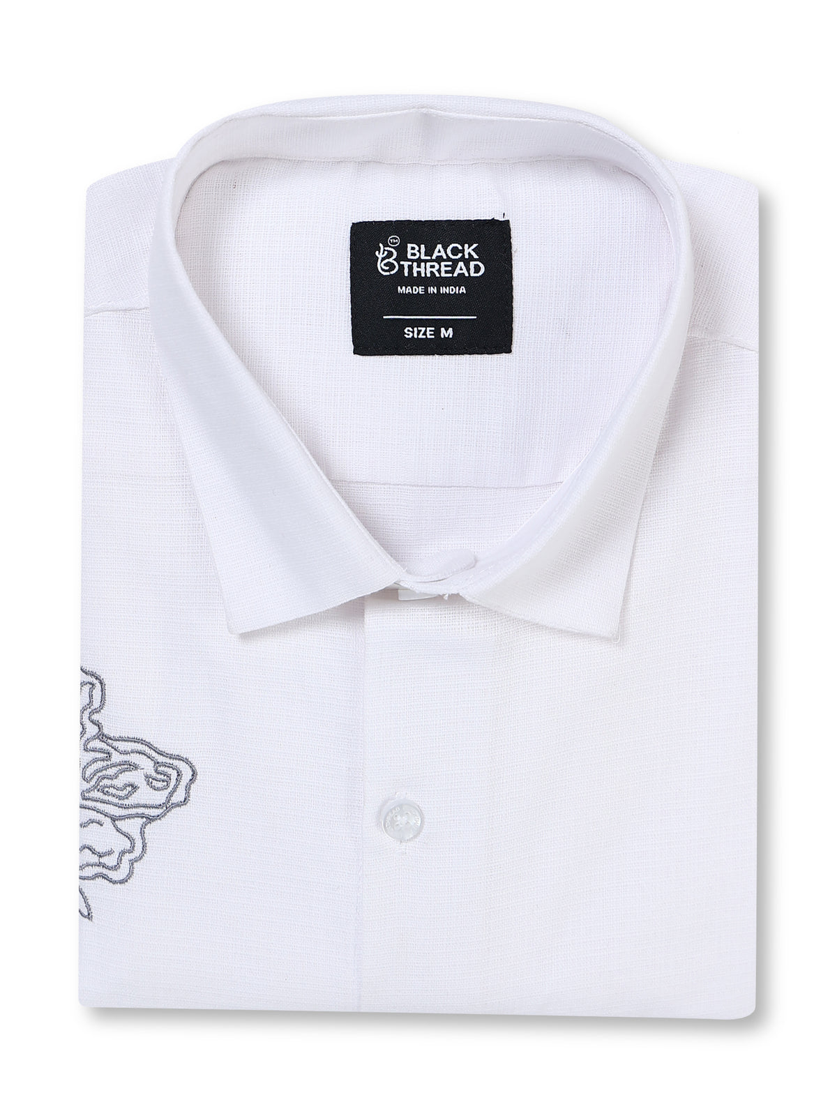 Men's Linen White Rose Stem Embroidery