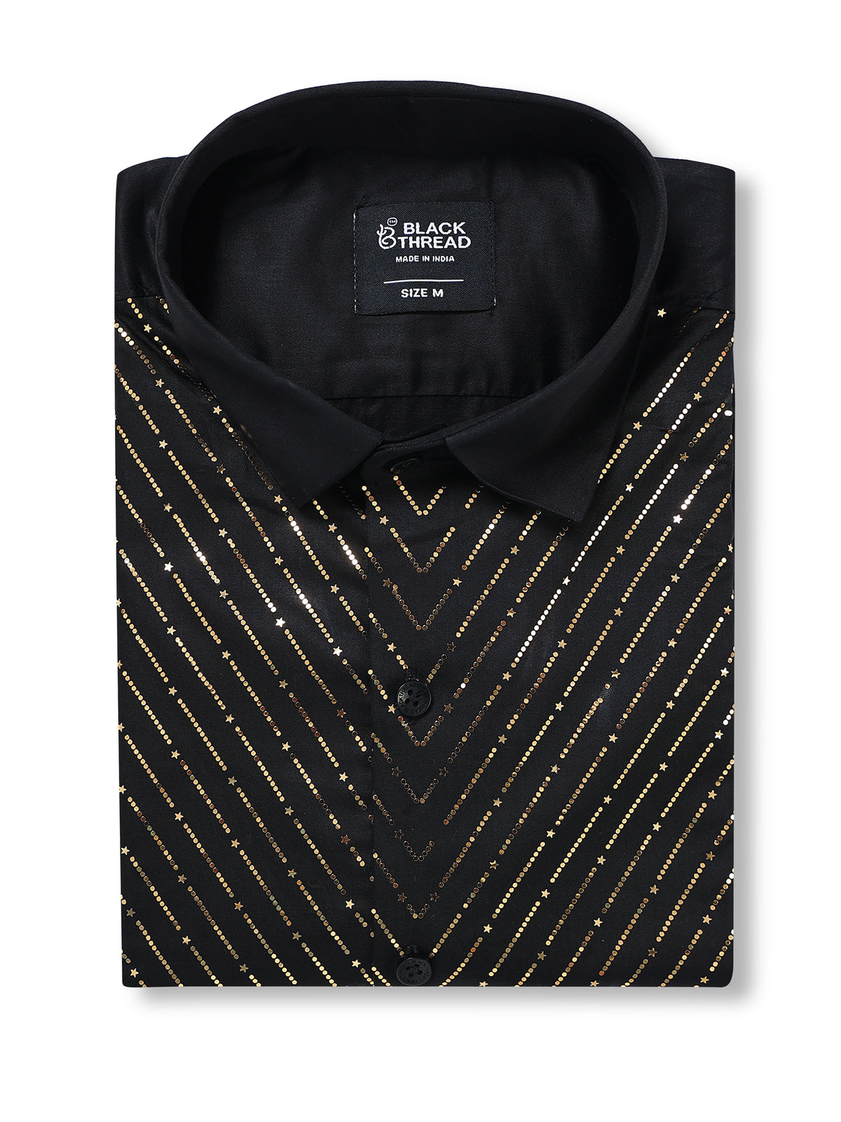 Men's Black Gold Stripe Stone Work