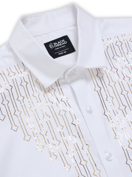 Men's White Stone Work