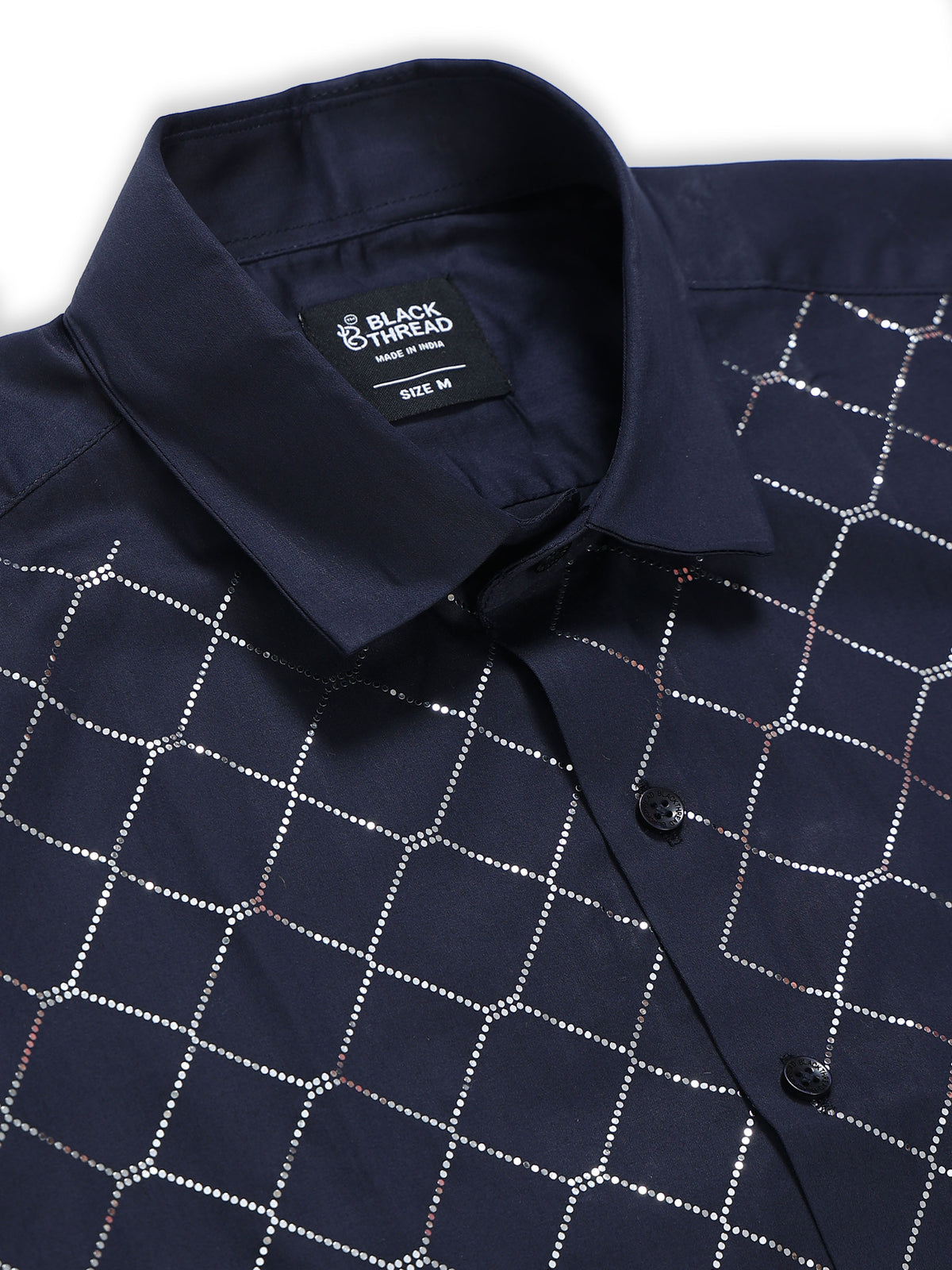 Men's Navy Blue Diamond Grid Stone Work