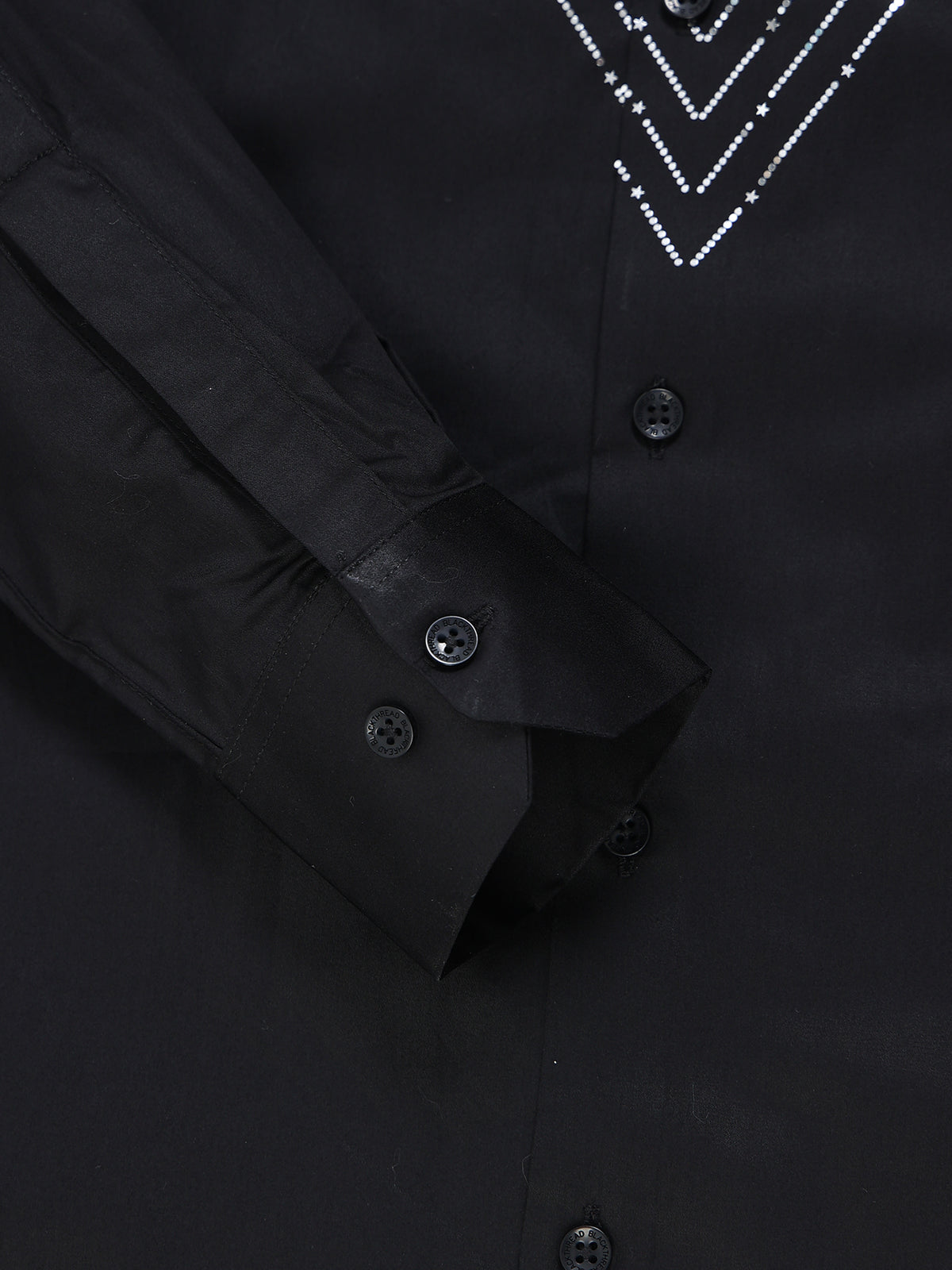 Men's Black Silver V-Stripe Stone Work