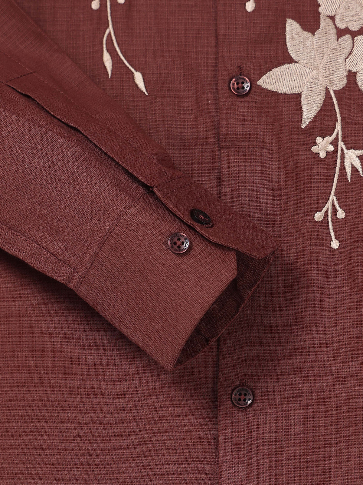 Men's Linen Maroon Floral Embroidery