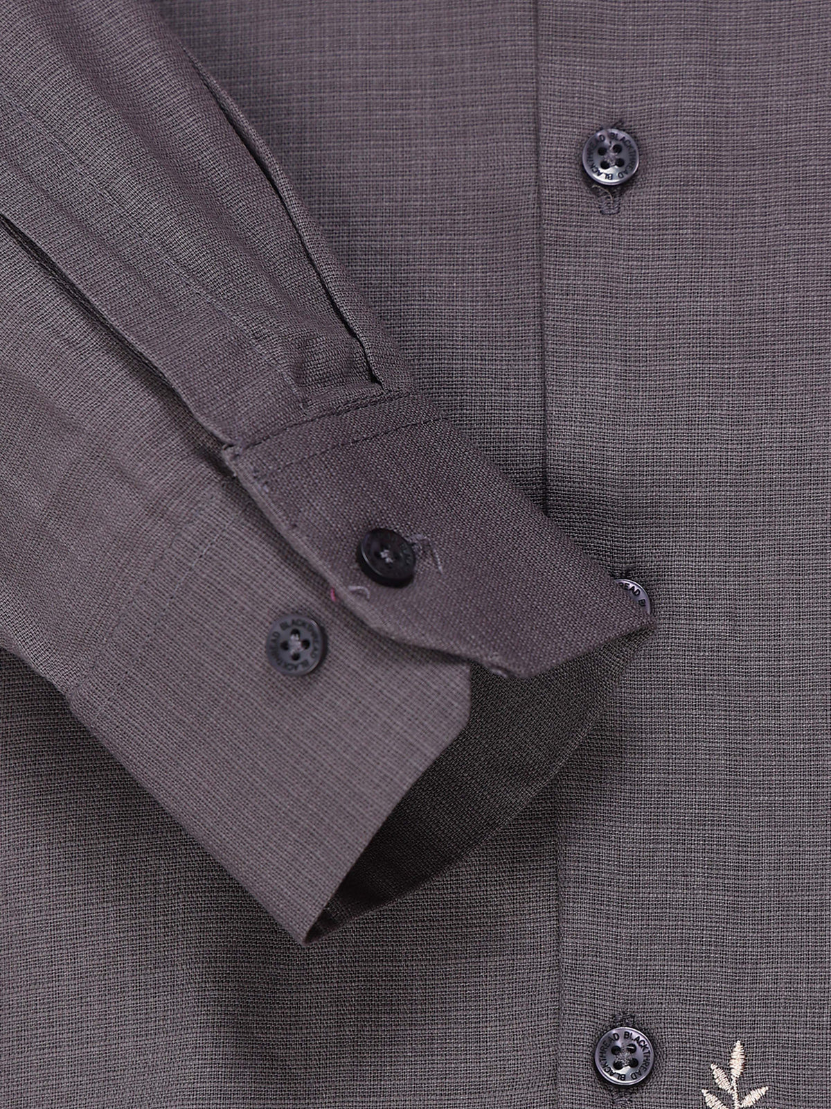 Men's Linen Charcoal Grey Botanical Embroidery