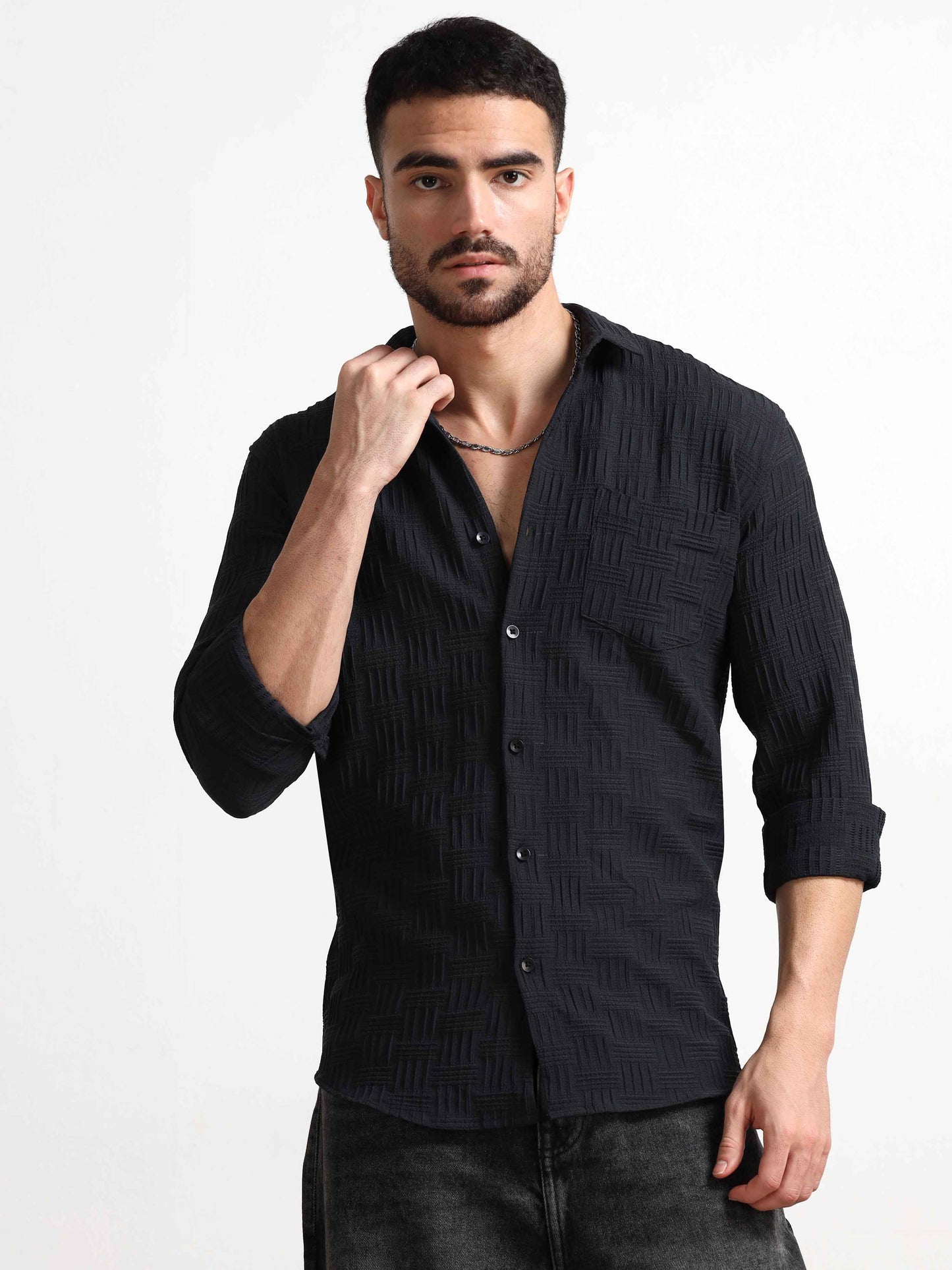 Fabric Texture Black Bricks Shirt For Men