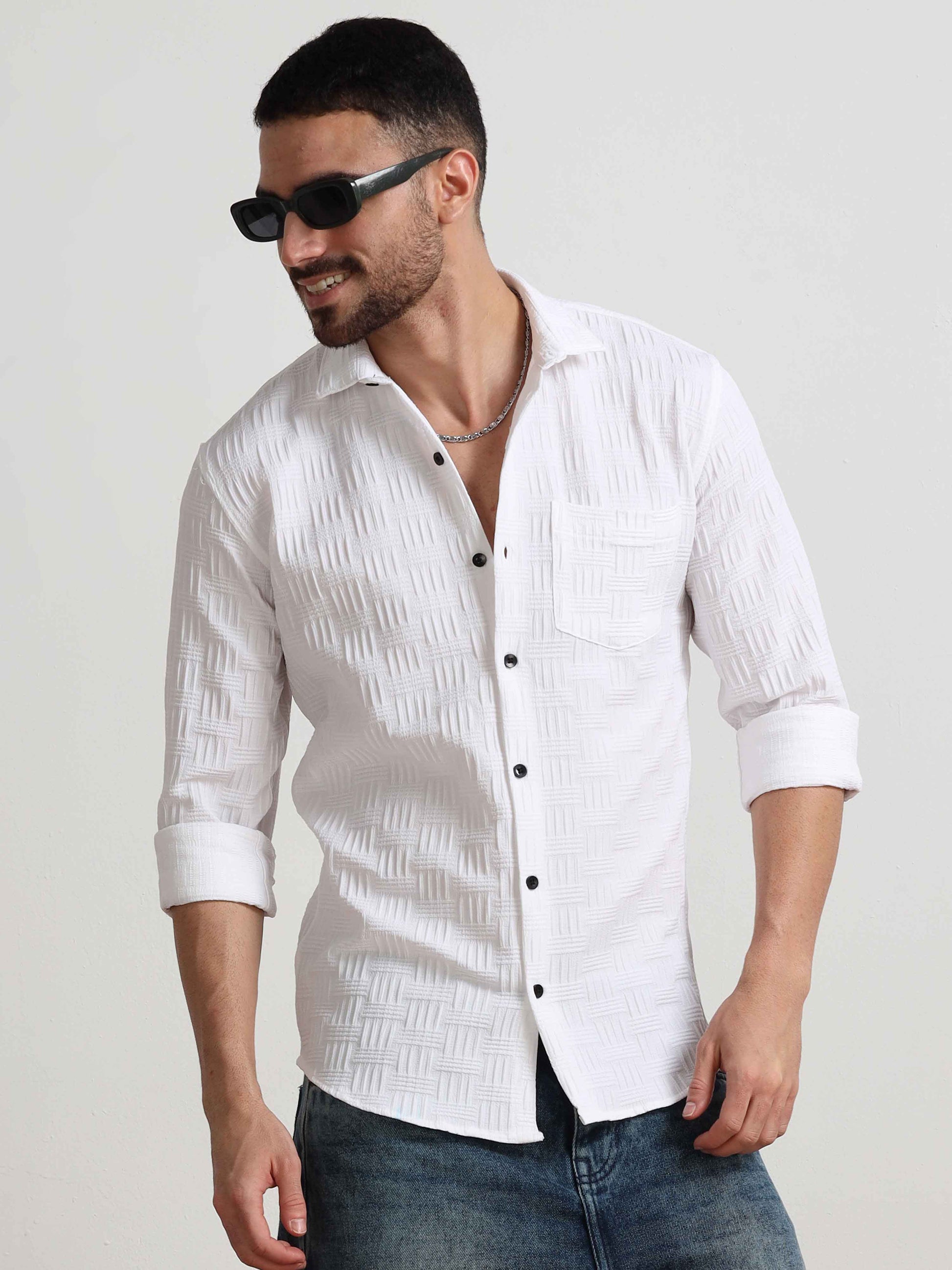 White Bricks Textured Shirt for Men