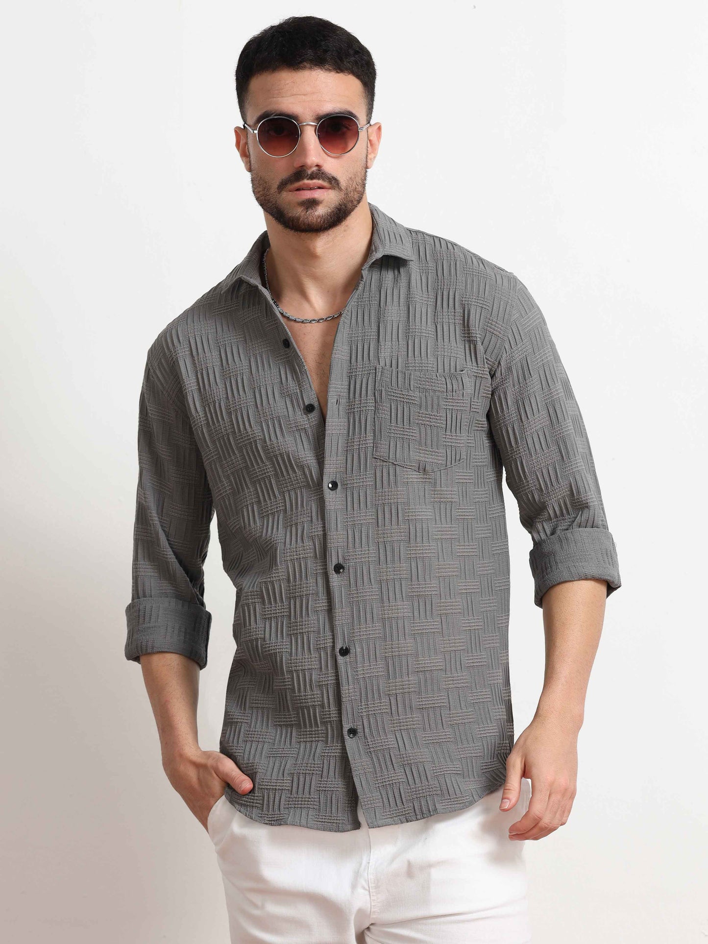 Textured Grey Shirt for Men