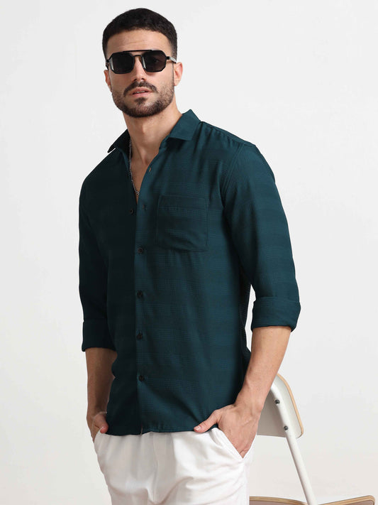 Teal Textured Popcorn Shirt For Men