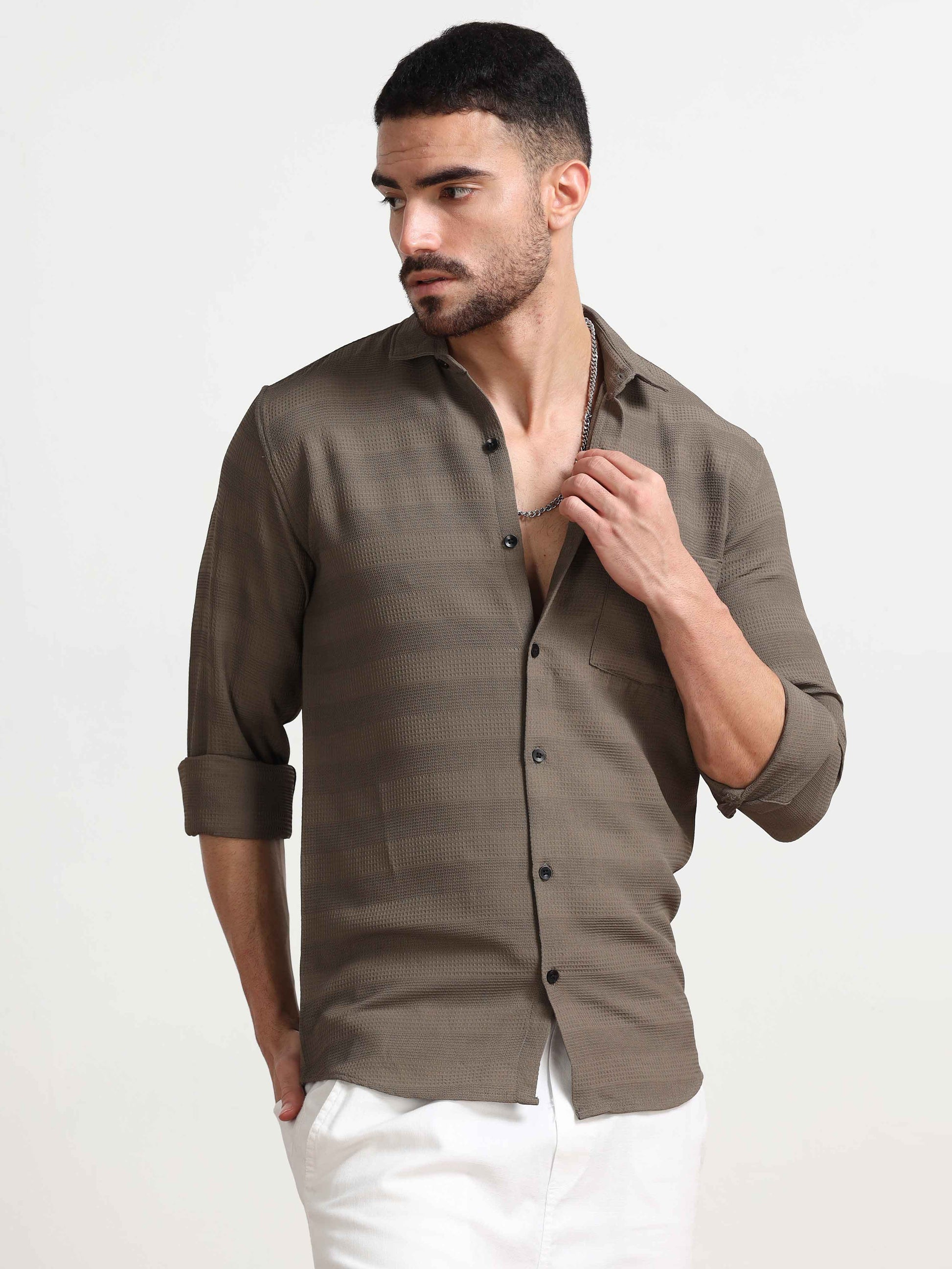 Textured Grey Designer Shirt for Men