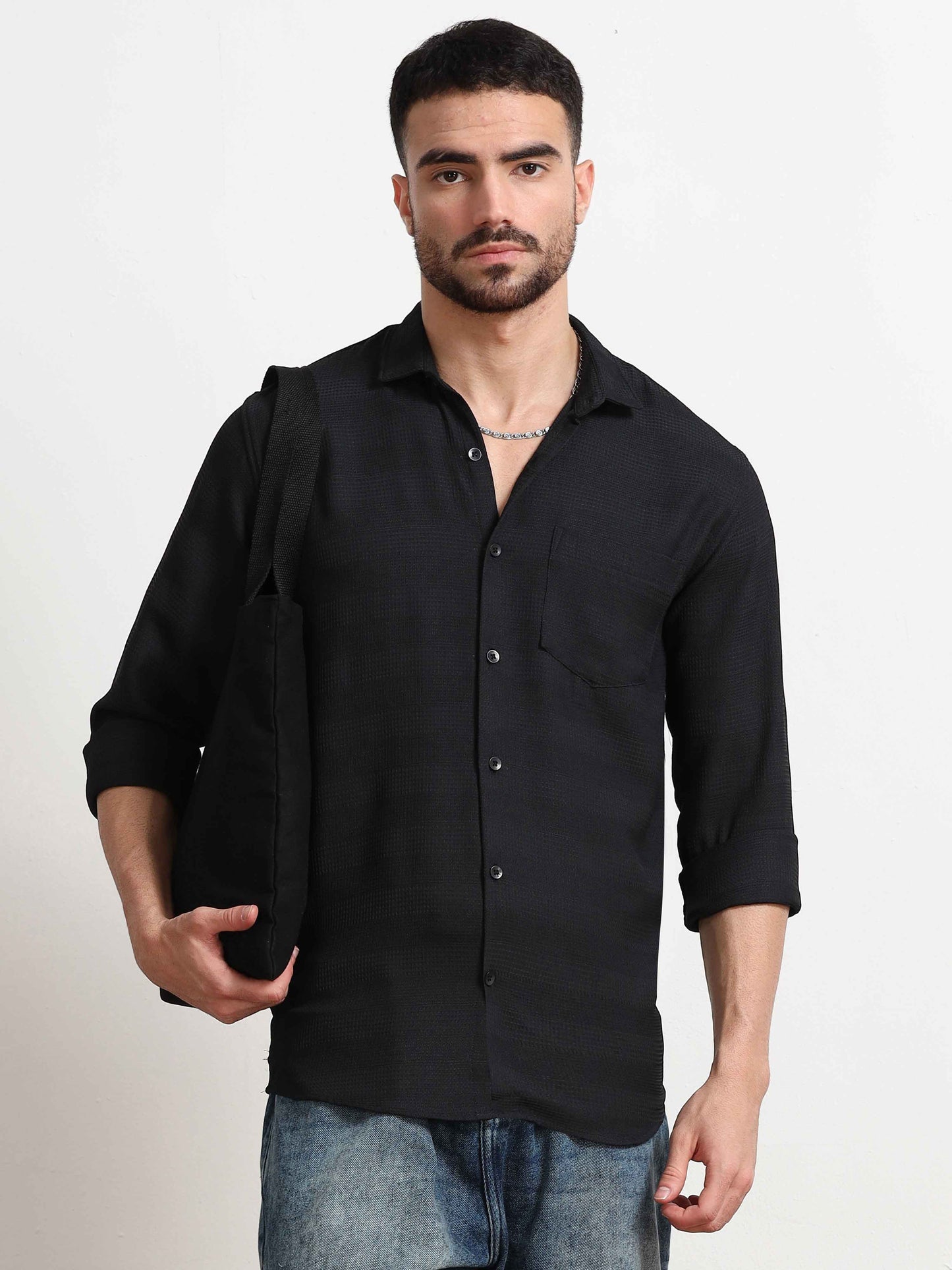 Black Textured Shirt for Men