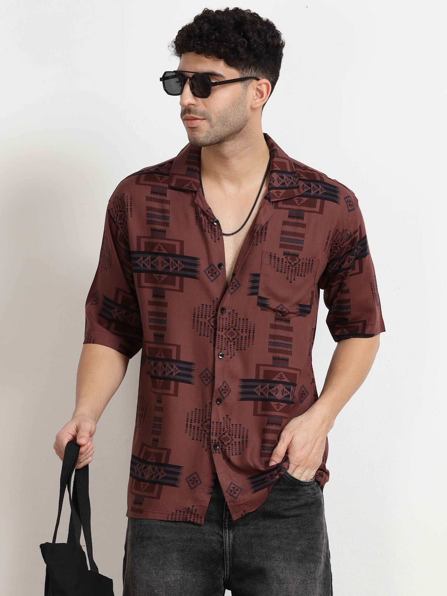 Irish Coffee geometric pattern Oversized Printed shirt for men