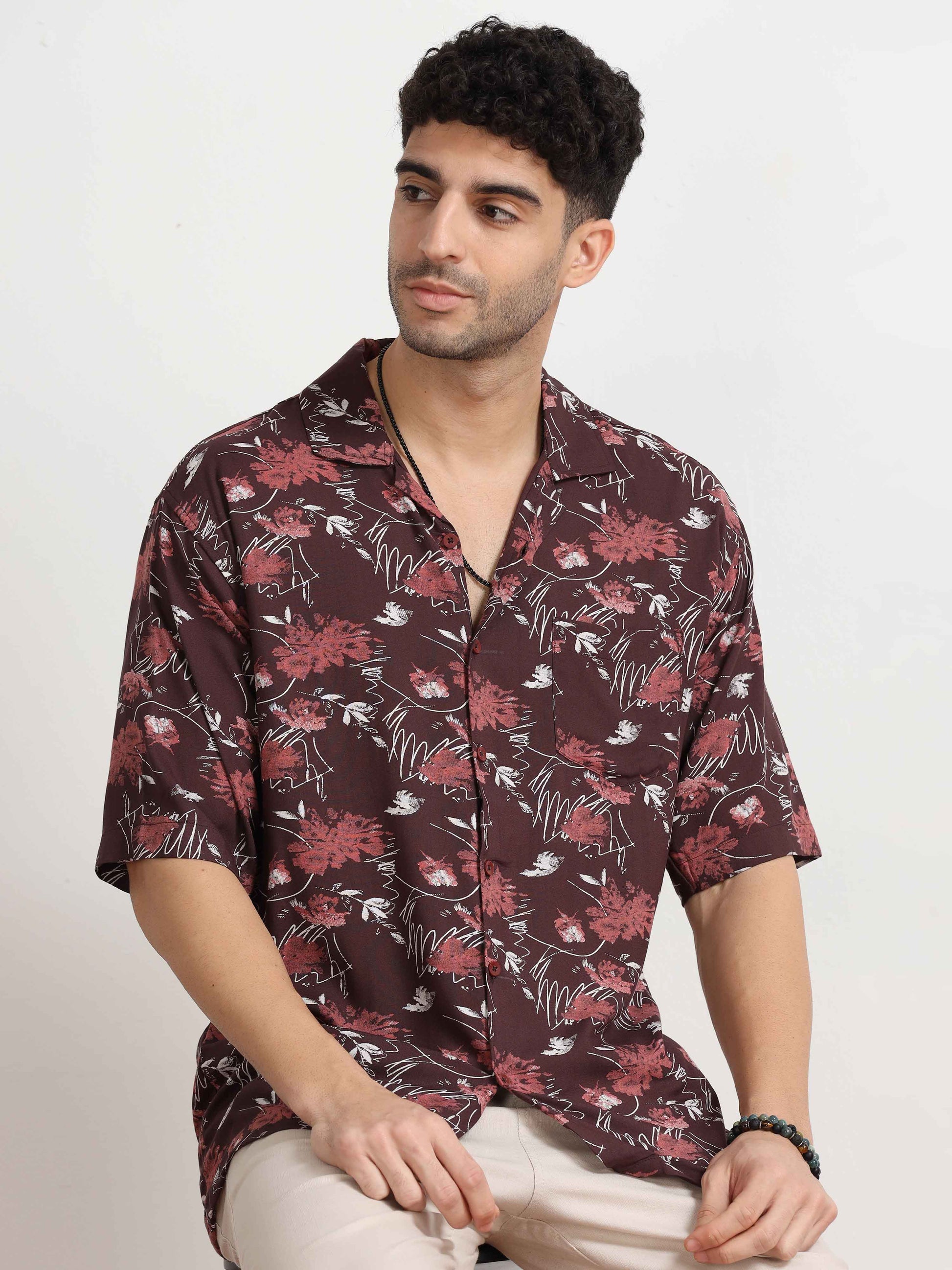  Abstract brown printed shirt for men