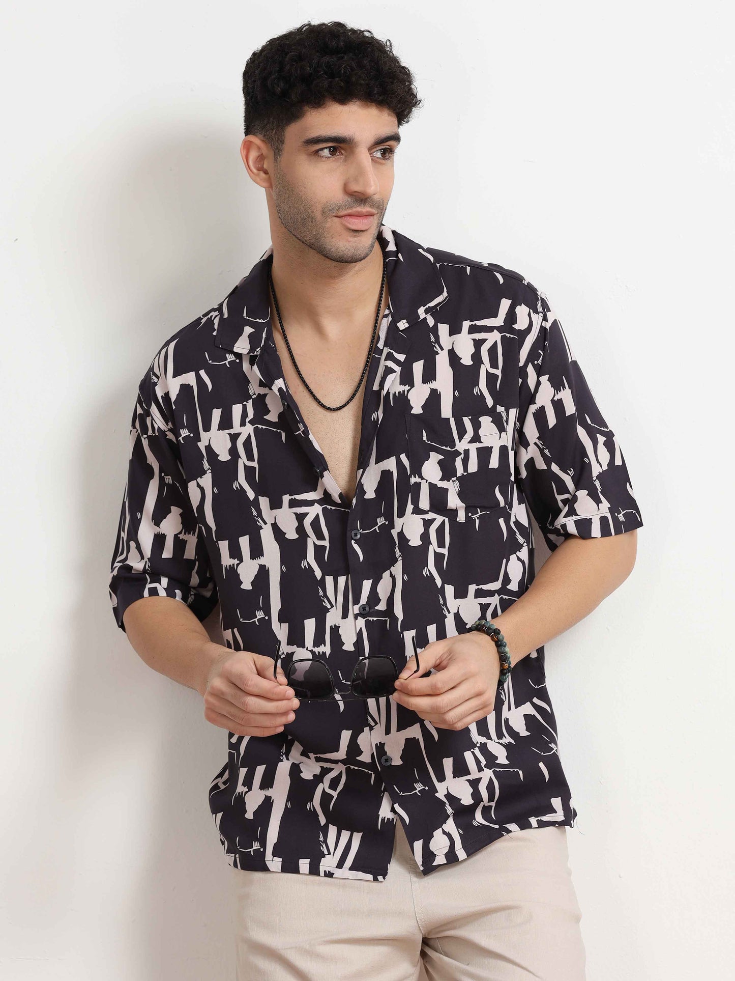 Baltic Sea Abstract Printed Oversized cuban collar shirt for men