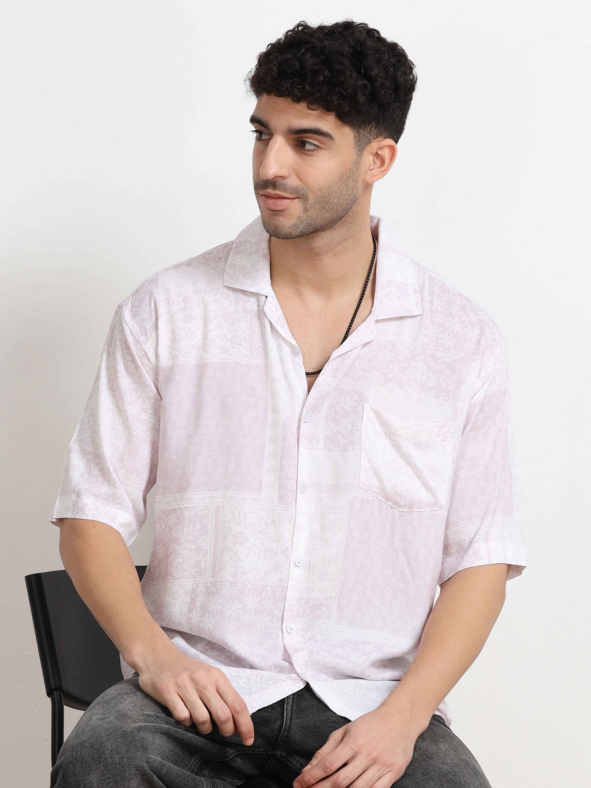 Lilac print shirt oversized for men