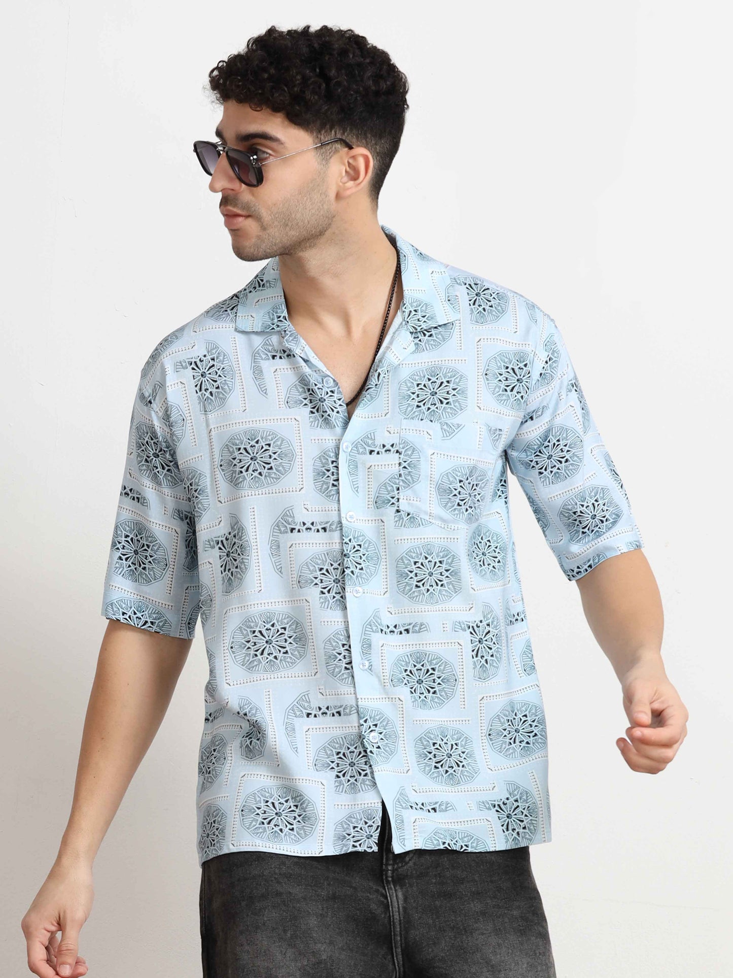 Geometric Oversized Floral Print  Shirt for men