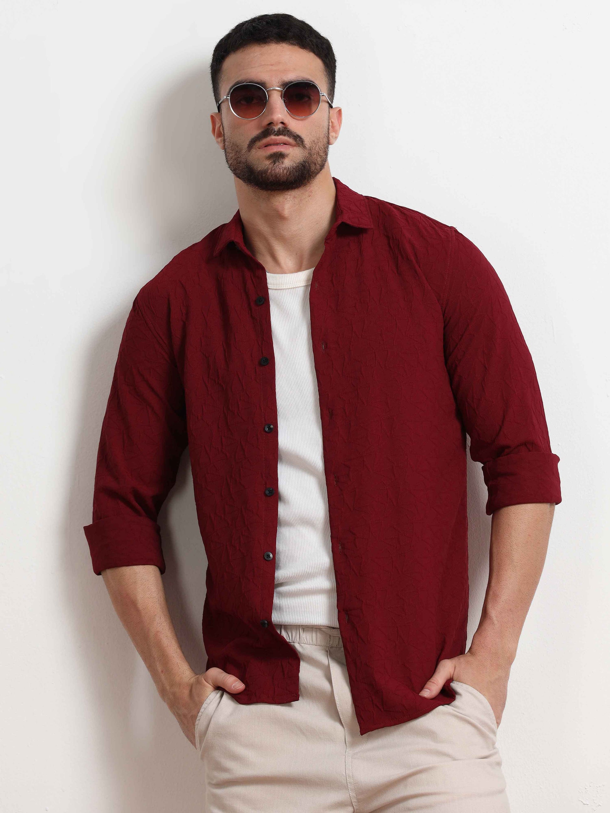 Textured Red Shirt for Men