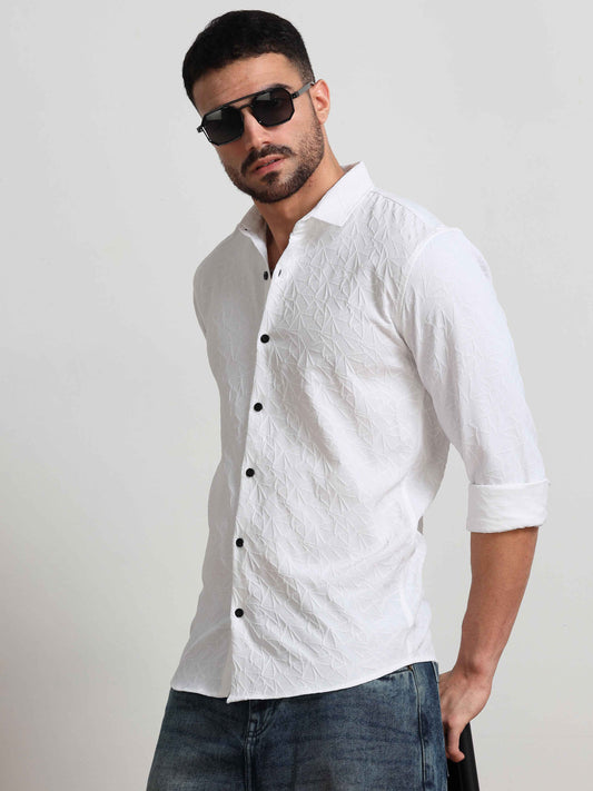 Snow Webbed White Popcorn Shirt for Men