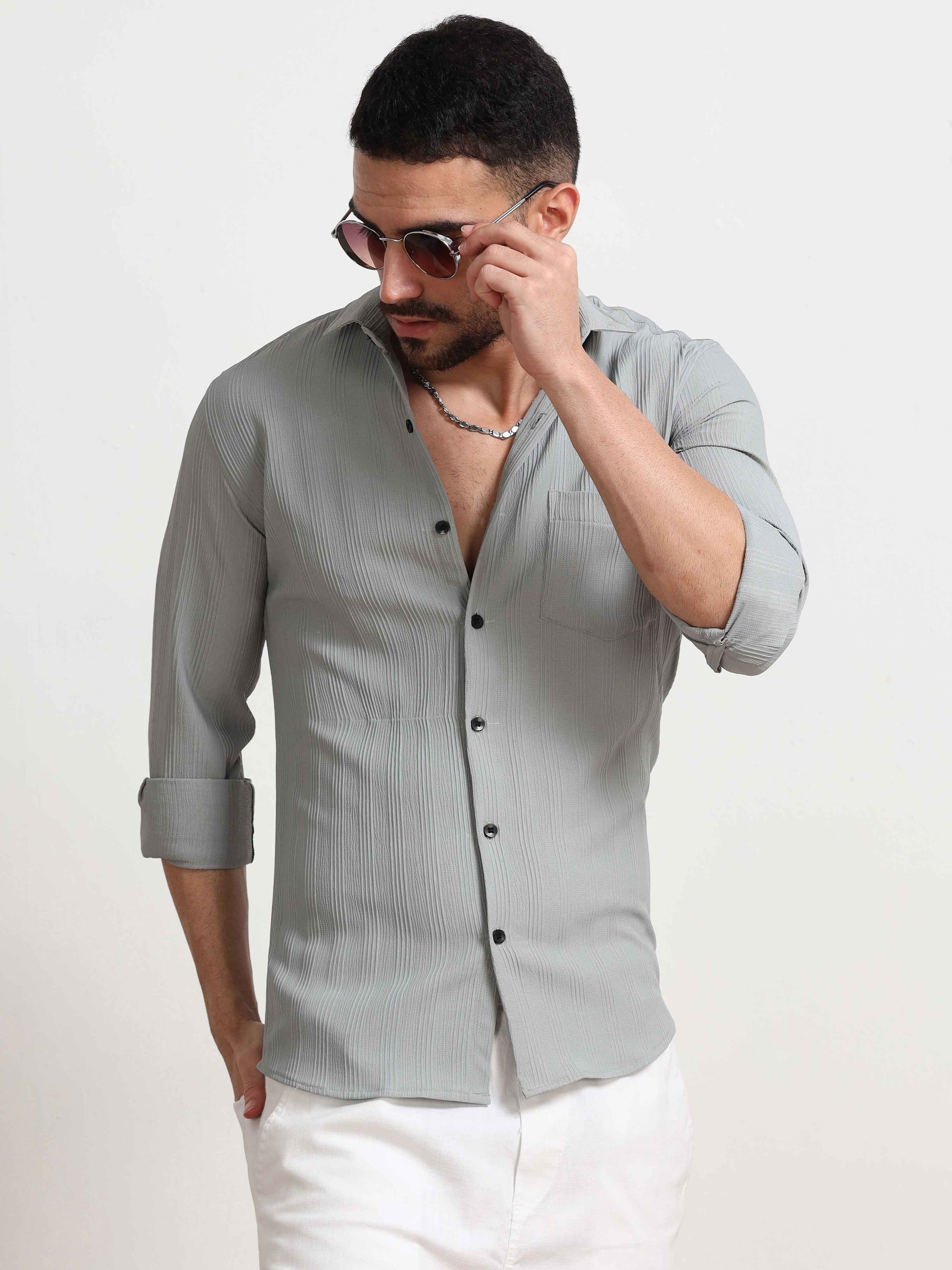 Mountain Mist Line Textured Shirt For Men