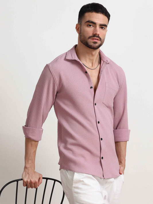 Textured Popcorn Pink Colour Shirt for Men