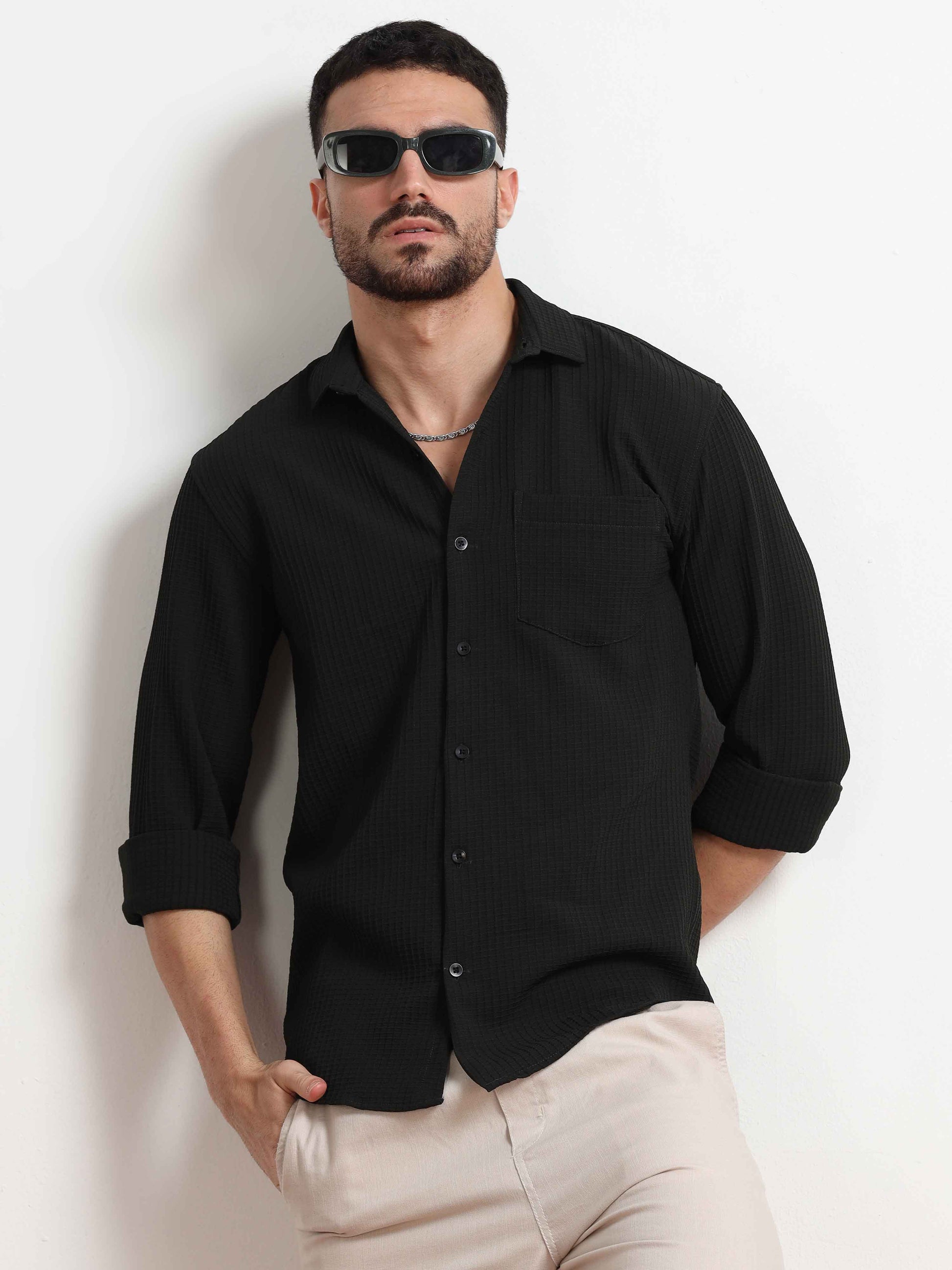 Textured Black Shirt for Men