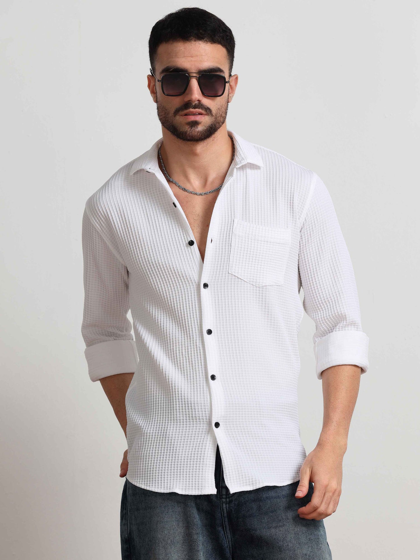 White Spread Collar Shirt for Men