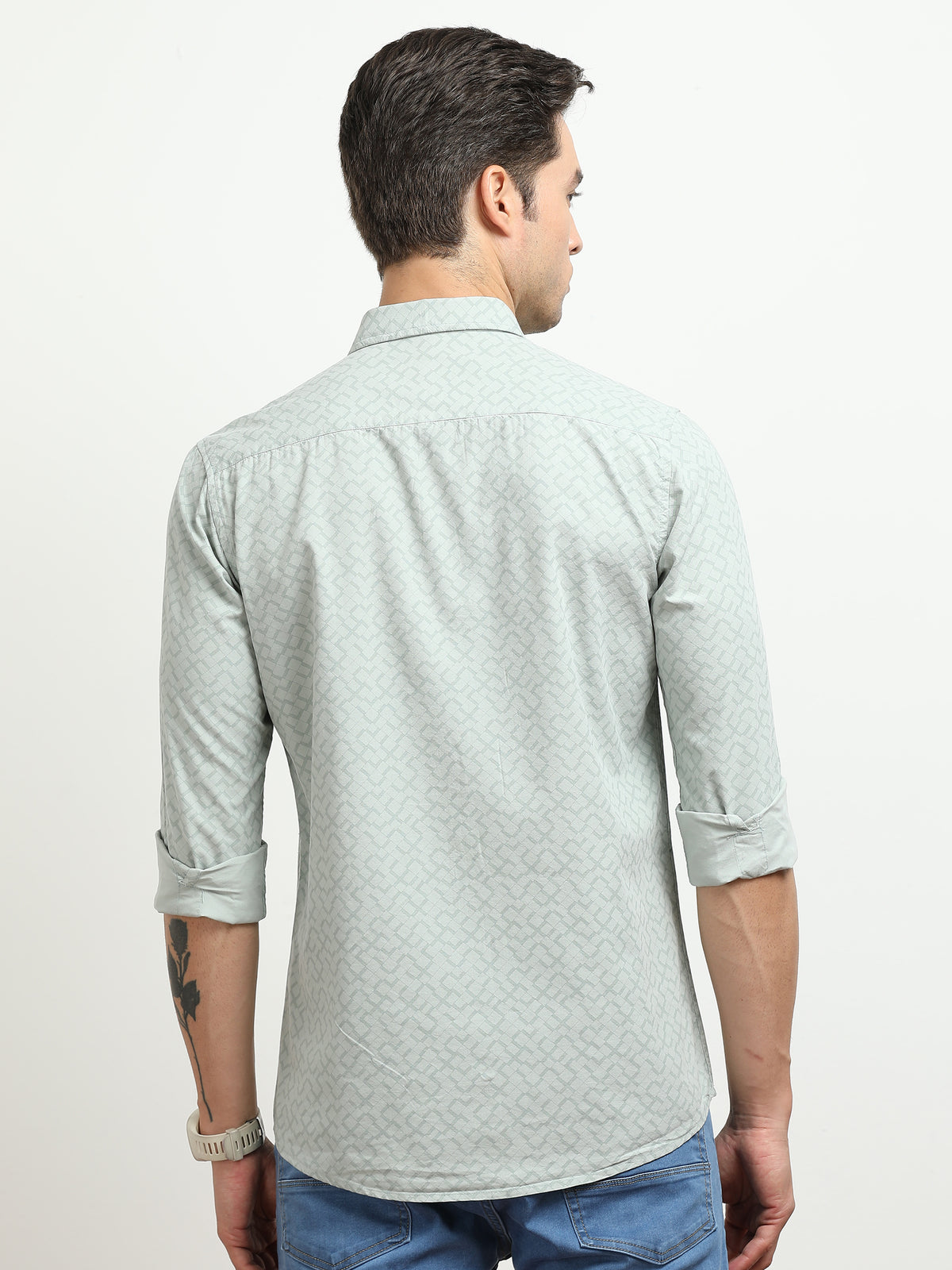 Men’s Light Grey Subtle Printed Slim Fit Casual Shirt By Black Thread