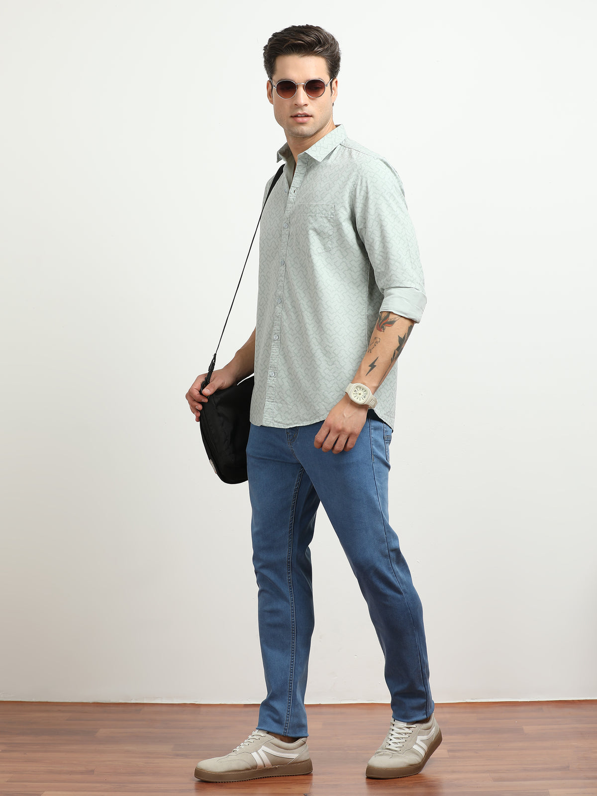 Men’s Light Grey Subtle Printed Slim Fit Casual Shirt By Black Thread