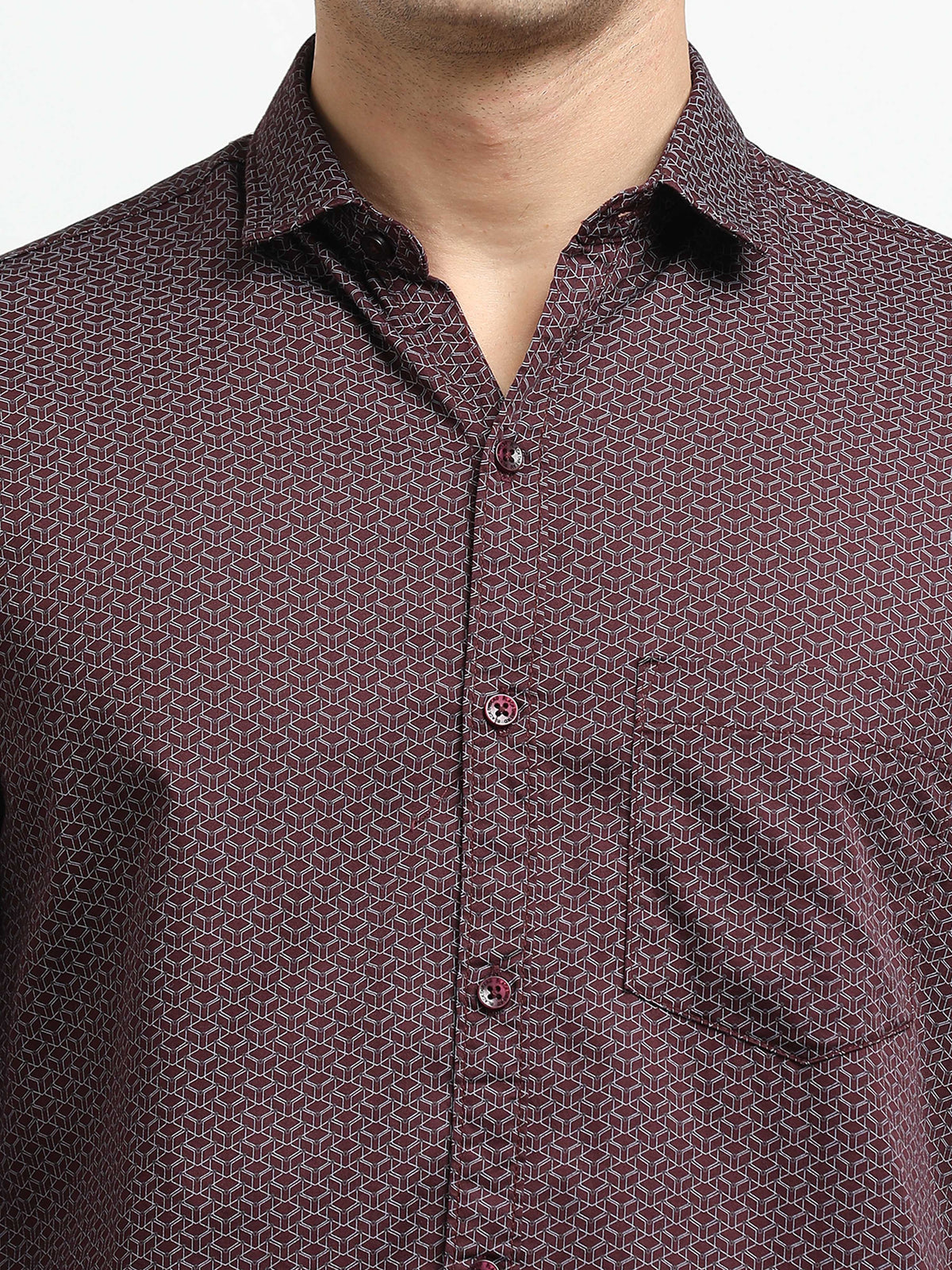 Men’s Wine Red Micro Printed Slim Fit Casual Shirt By Black Thread