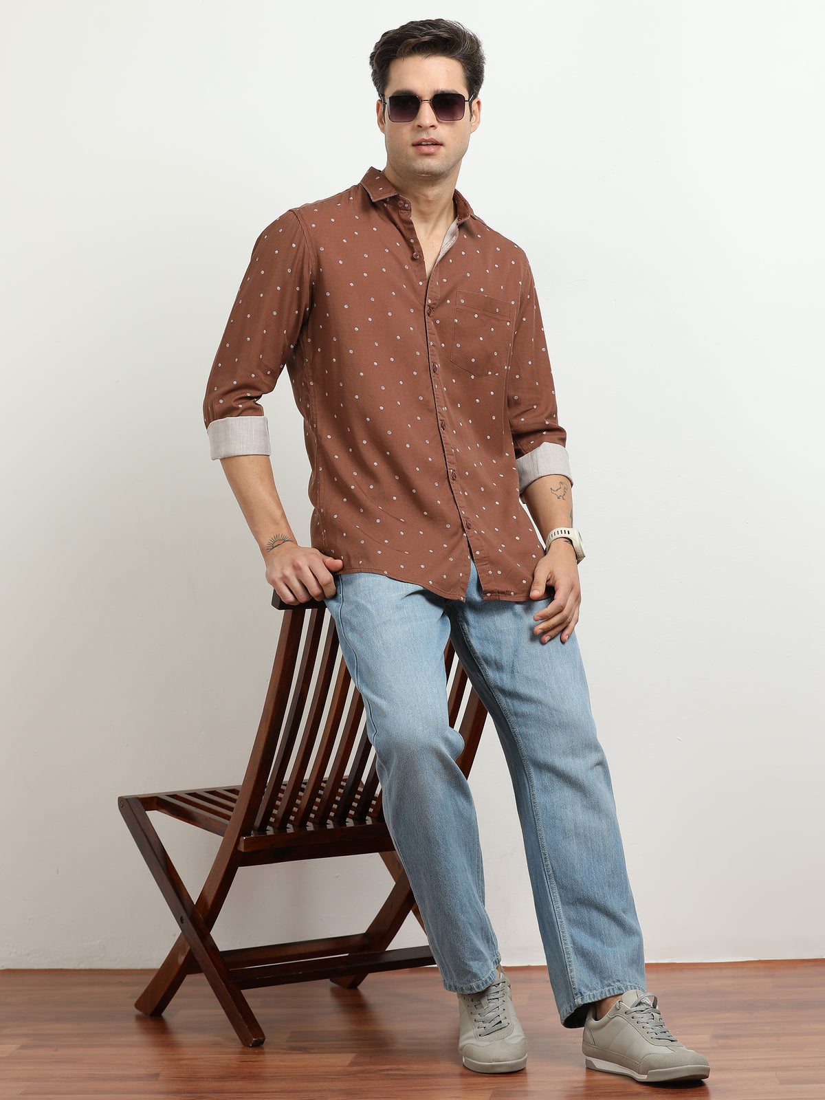 Men’s Brown Micro Printed Slim Fit Casual Shirt By Black Thread