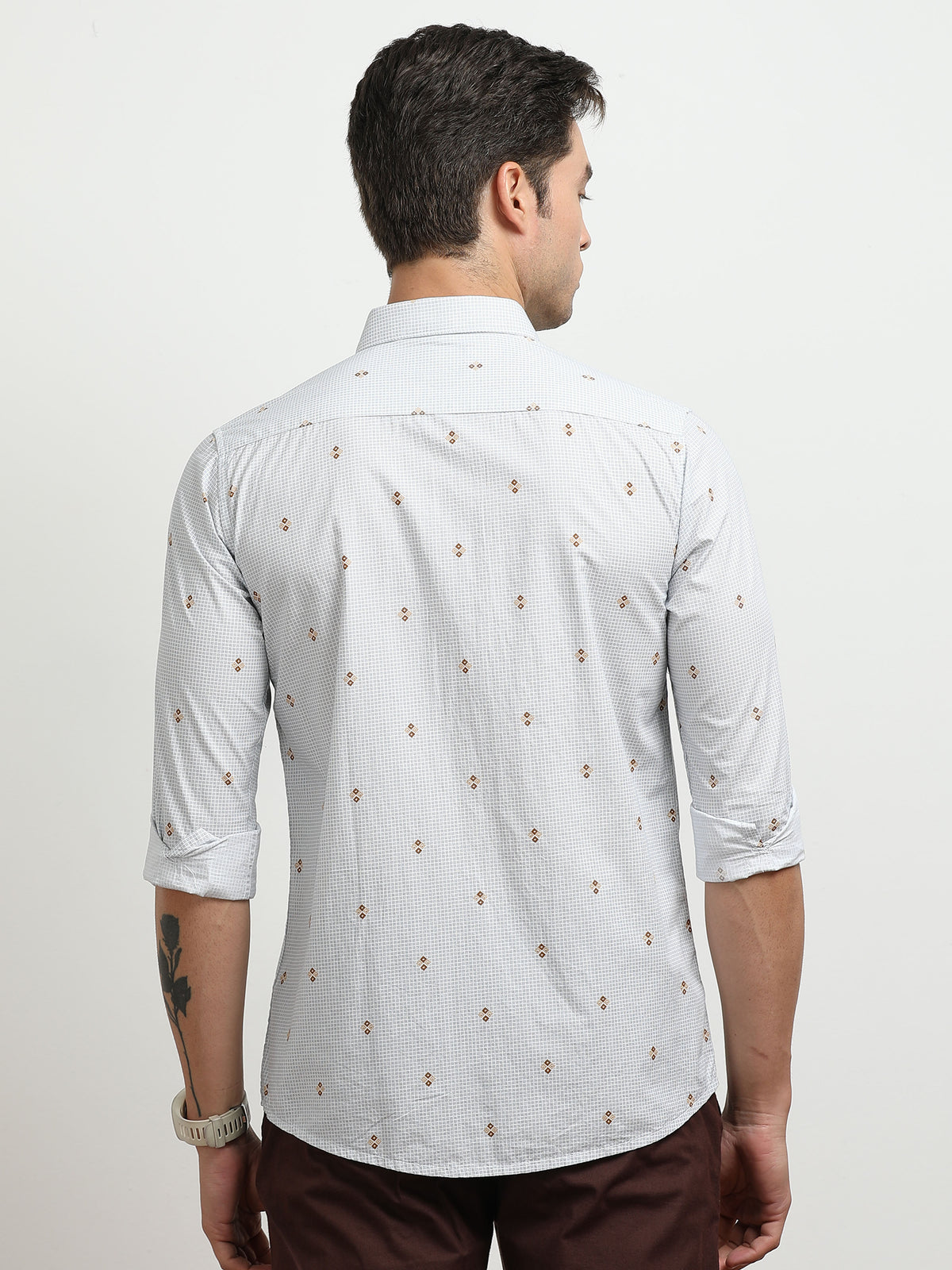 Men’s White Printed Slim Fit Casual Shirt By Black Thread