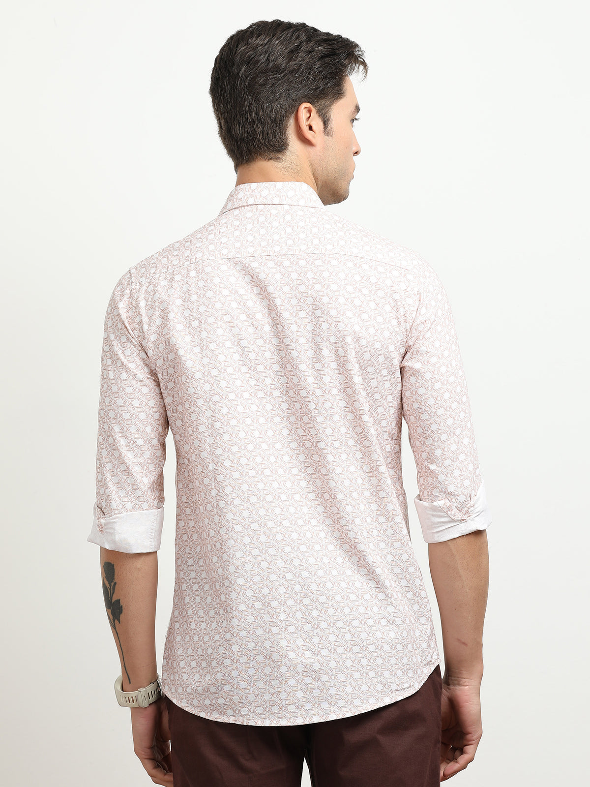 Men’s Light Pink Floral Printed Slim Fit Casual Shirt By Black Thread