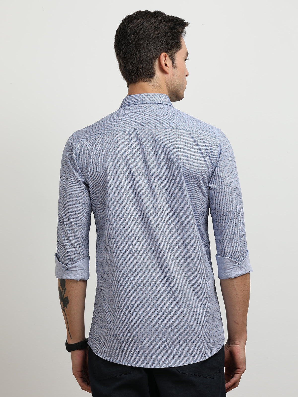 Men’s Light Blue Micro Printed Slim Fit Casual Shirt By Black Thread