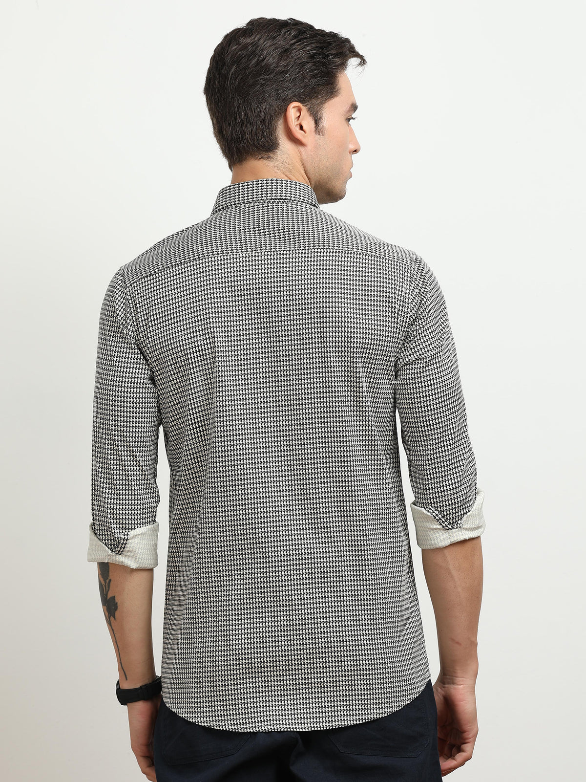 Men’s Black & White Micro Check Slim Fit Casual Shirt By Black Thread