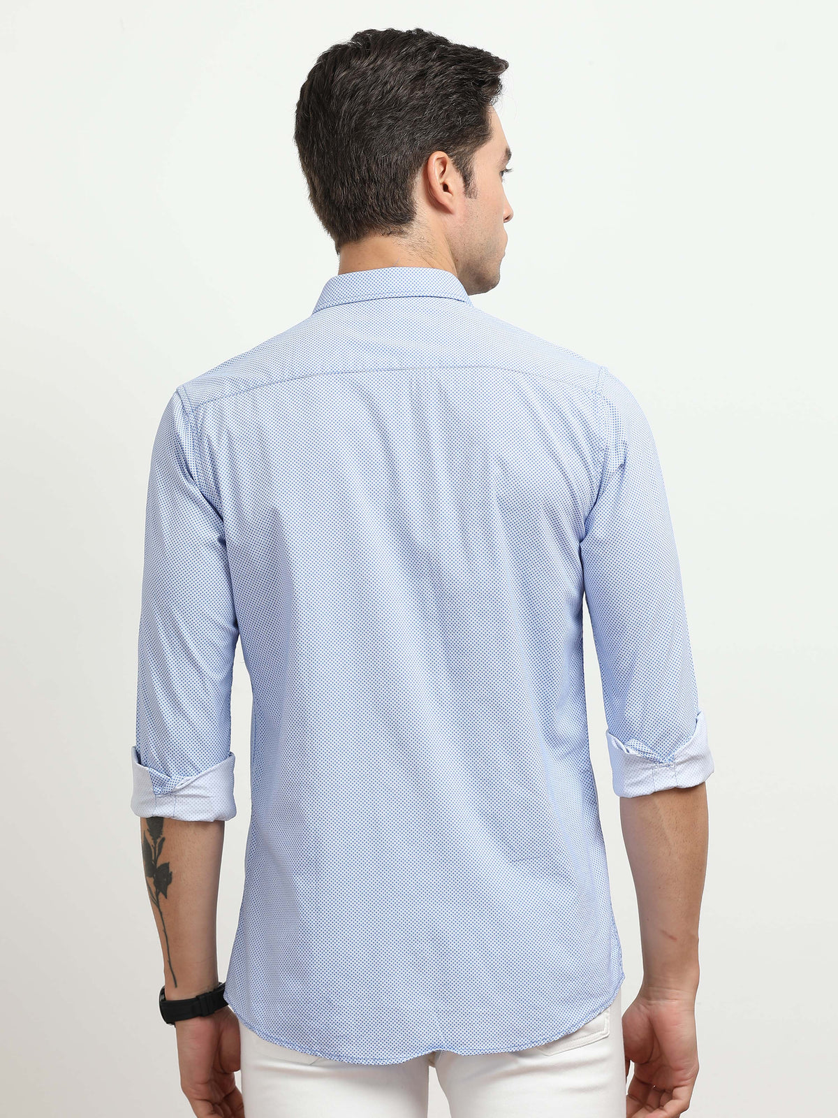 Men’s Light Blue Micro Printed Slim Fit Casual Shirt