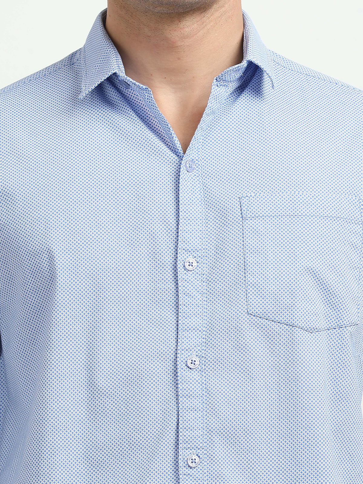 Men’s Light Blue Micro Printed Slim Fit Casual Shirt