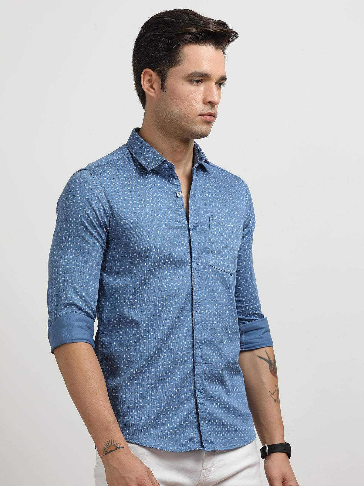 Men’s Blue Micro Printed Slim Fit Casual Shirt By Black Thread