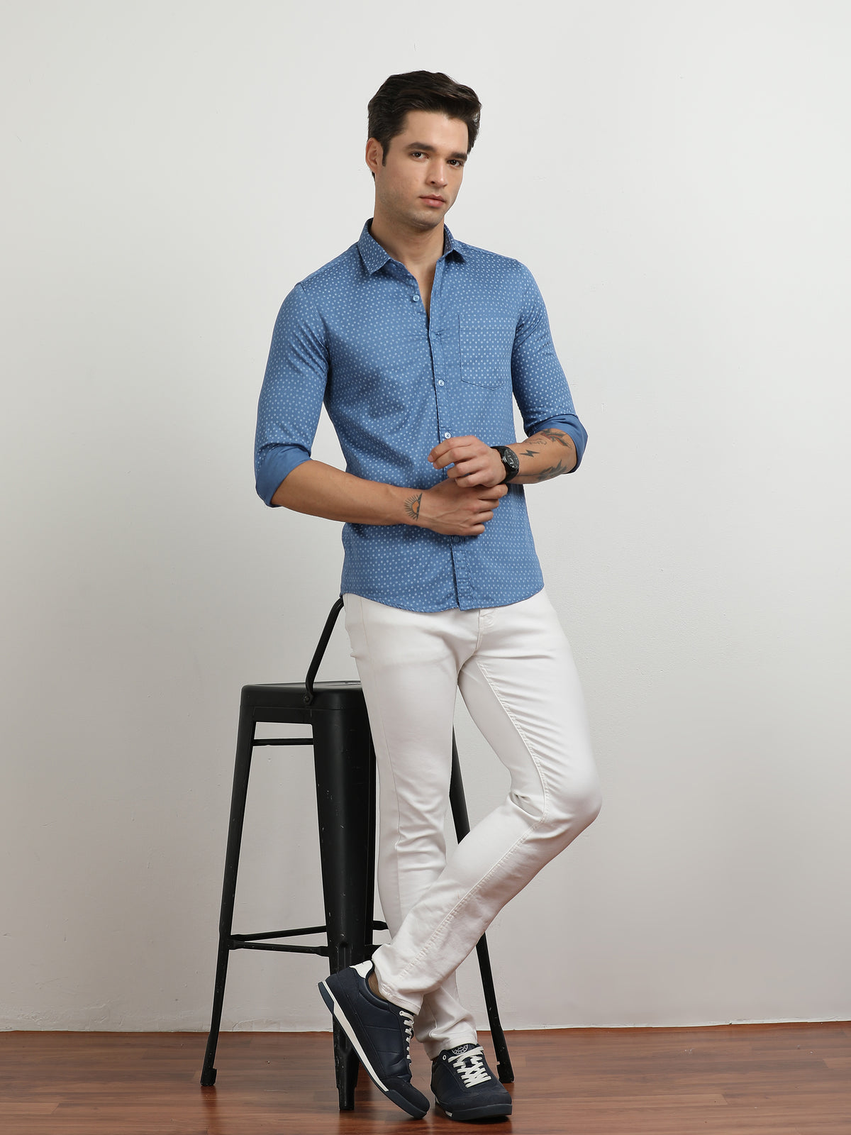 Men’s Blue Micro Printed Slim Fit Casual Shirt By Black Thread