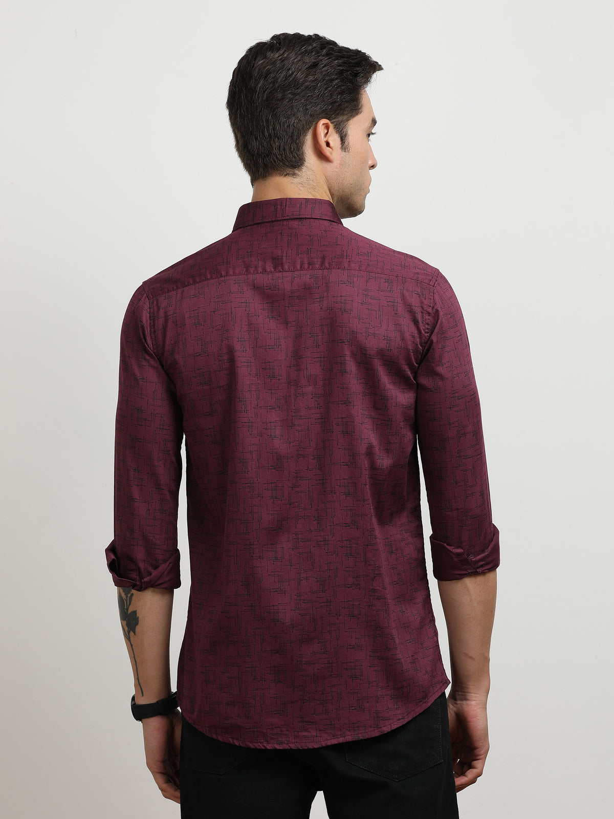 Men’s Maroon Printed Slim Fit Casual Shirt By Black Thread