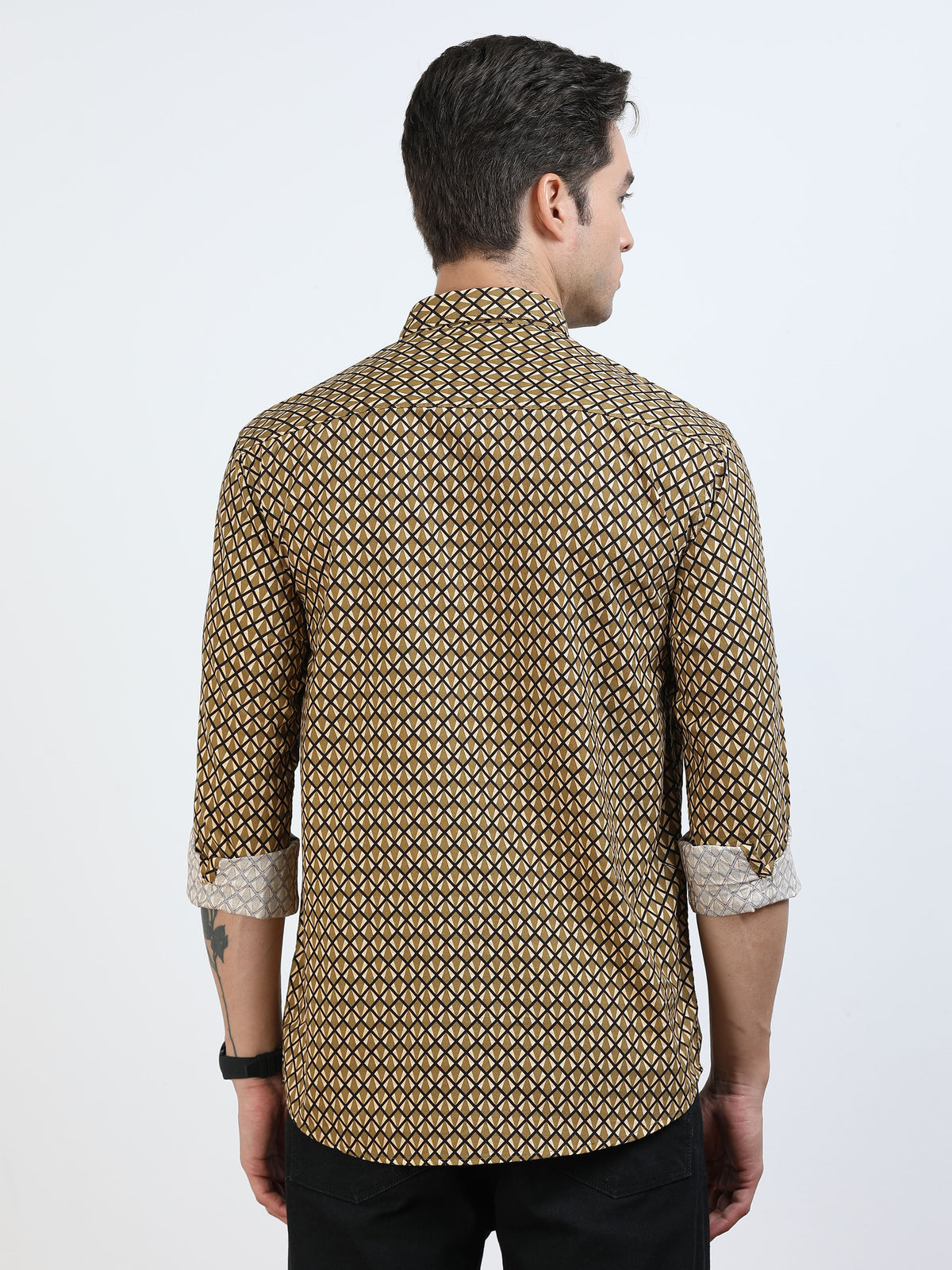 Men’s Brown Geometric Printed Casual Shirt By Black Thread