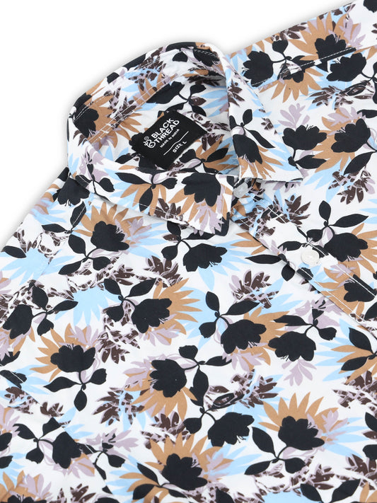 Men’s White Multi-Colored Floral Printed Slim Fit Casual Shirt By Black Thread