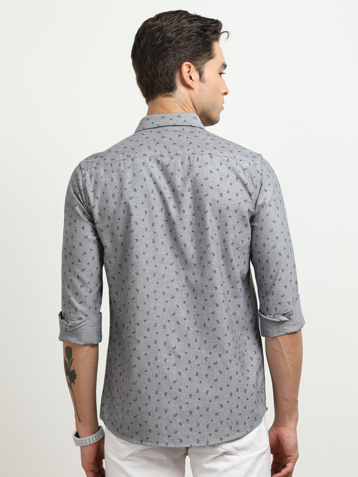 Men’s Grey Micro Printed Slim Fit Casual Shirt By Black Thread