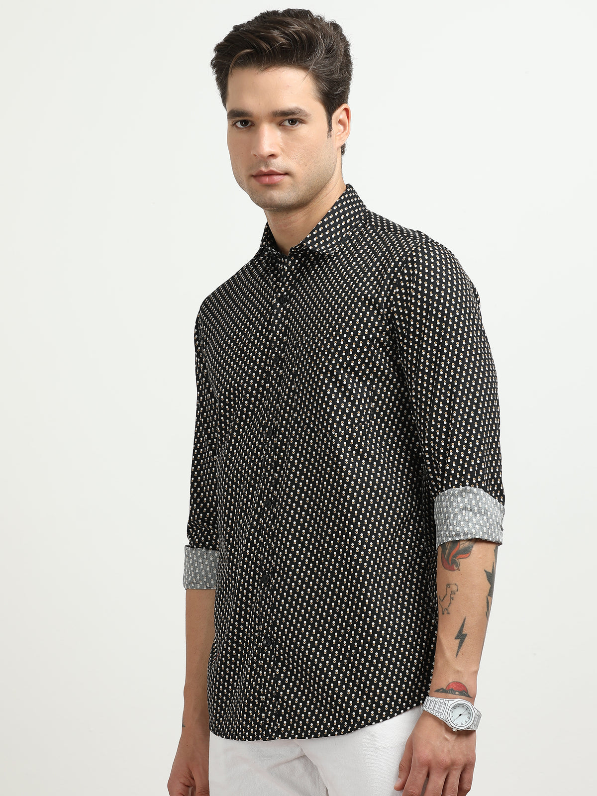 Men’s Black Geometric Printed Slim Fit Casual Shirt By Black Thread